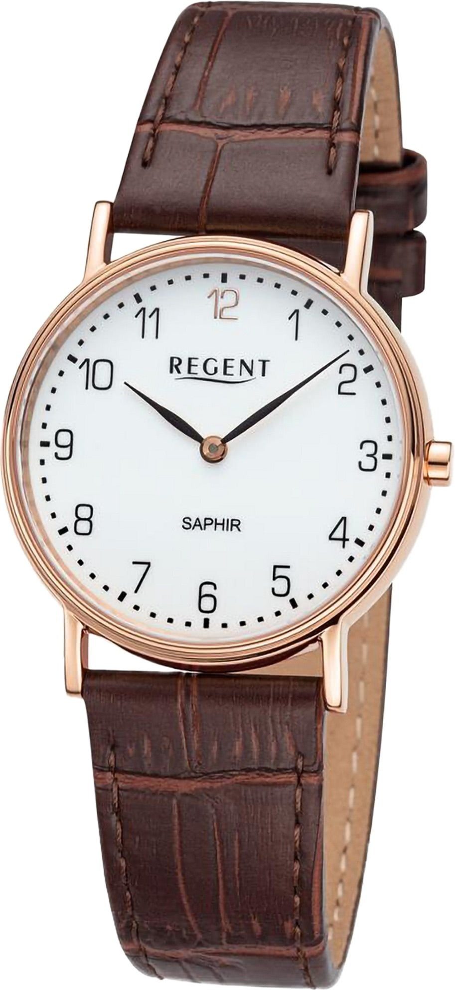Regent Quarzuhr Regent Damen Armbanduhr Analog, (Analoguhr), Damen Armbanduhr rund, extra groß (ca. 33mm), Lederarmband