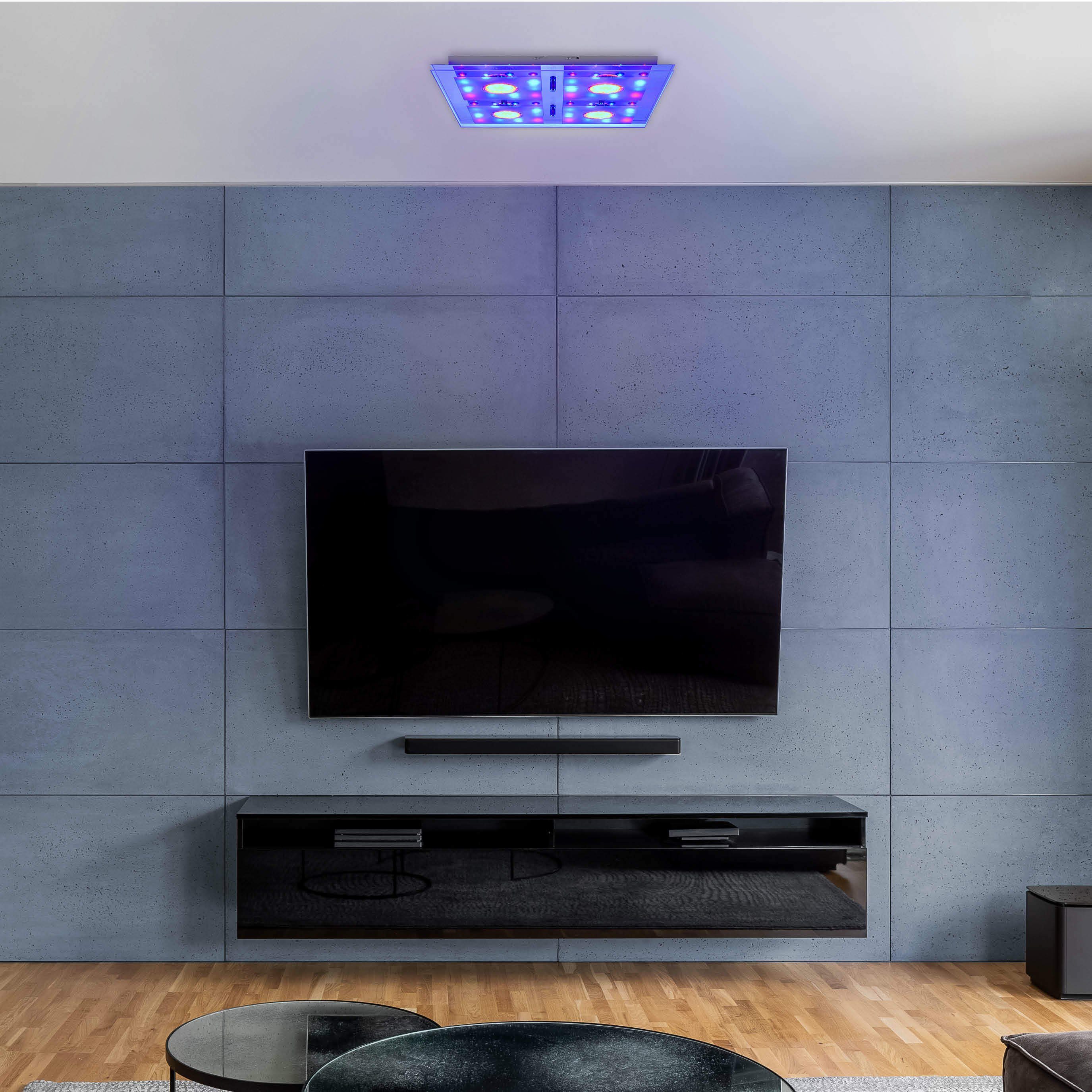 SellTec LED Deckenleuchte LED Deckenlampe STEFAN eckig, RGB Farbwechsel, verschiedene Lichtmodi, 4xGU10 / 3,00 Watt, warmweiß, RGB-Farbwechsel, LED warmweiß, RGB Farbe, Fernbedienung