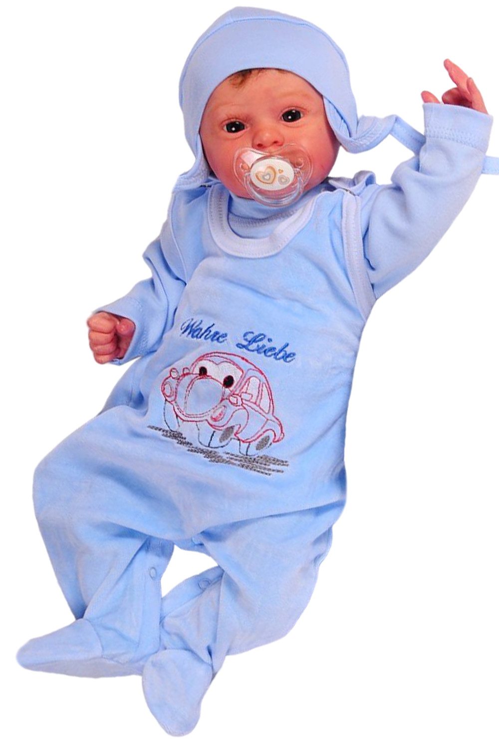 La Bortini Ползунки, Jäckchen & Mütze Baby Anzug in Hellblau aus Velours und Baumwolle Set aus reiner Baumwolle, 44 50 56 62 68