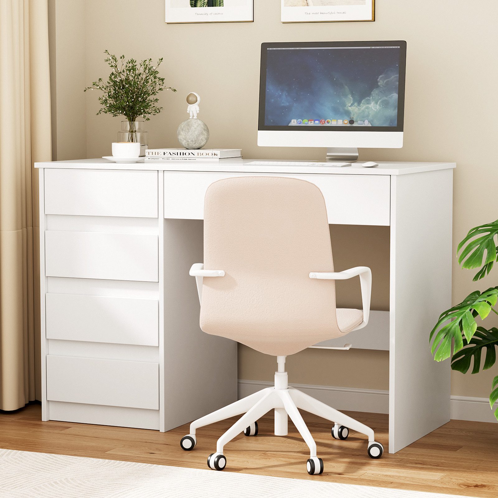 VOWNER Schreibtisch mit 5 Schubladen, modernes einfaches Studier- und PC-Tisch (1-St), Für kleines Raum & Heimbüro – Abmessungen: 110x50x75 cm
