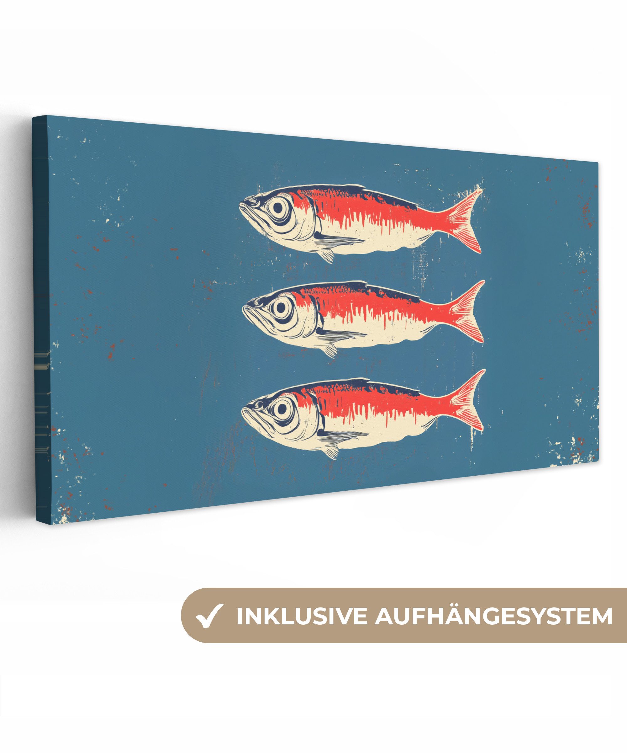 OneMillionCanvasses® Leinwandbild Panorama Fische - Rot - Blau, Fotodruck ( günstig online kaufen
