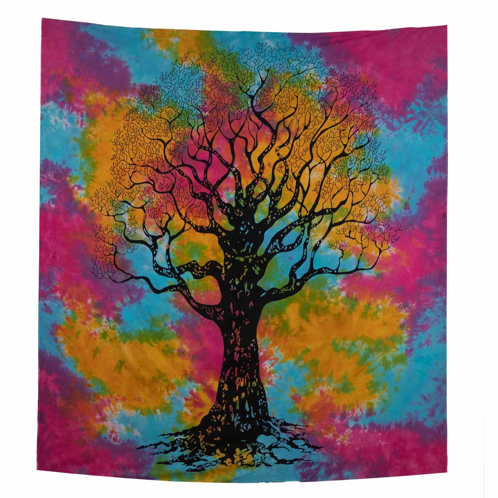 KUNST UND MAGIE Wandteppich Dekotuch Tuch Wandbehang Bunt Baum Lebensbaum XL ca.230 x 210 cm