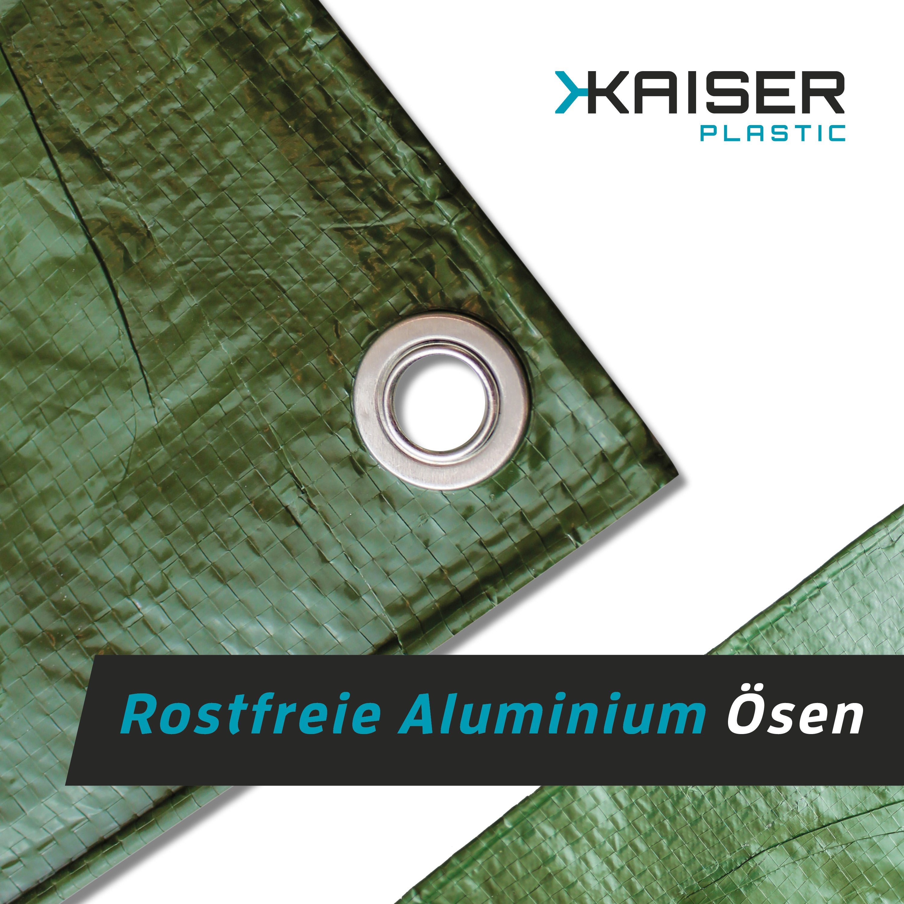 Kaiser plastic Schutzplane Abdeckplane mit Ösen, Extra Robust, 120g/m2 Gewebeplane, wasserdicht - UV-beständig