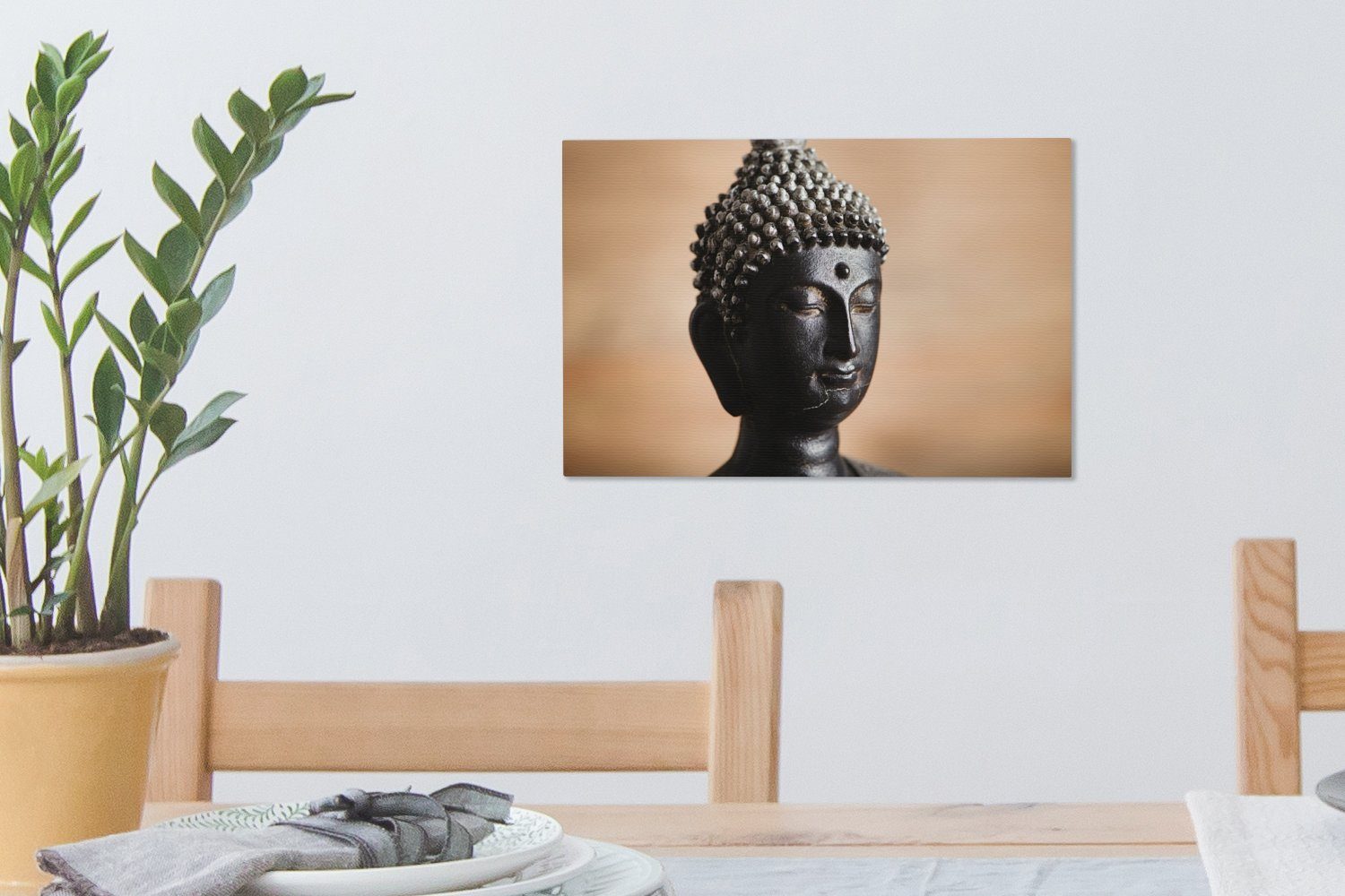 cm Aufhängefertig, - Leinwandbild 30x20 OneMillionCanvasses® Wanddeko, Leinwandbilder, - Wandbild (1 Gesicht Braun, Buddha St),
