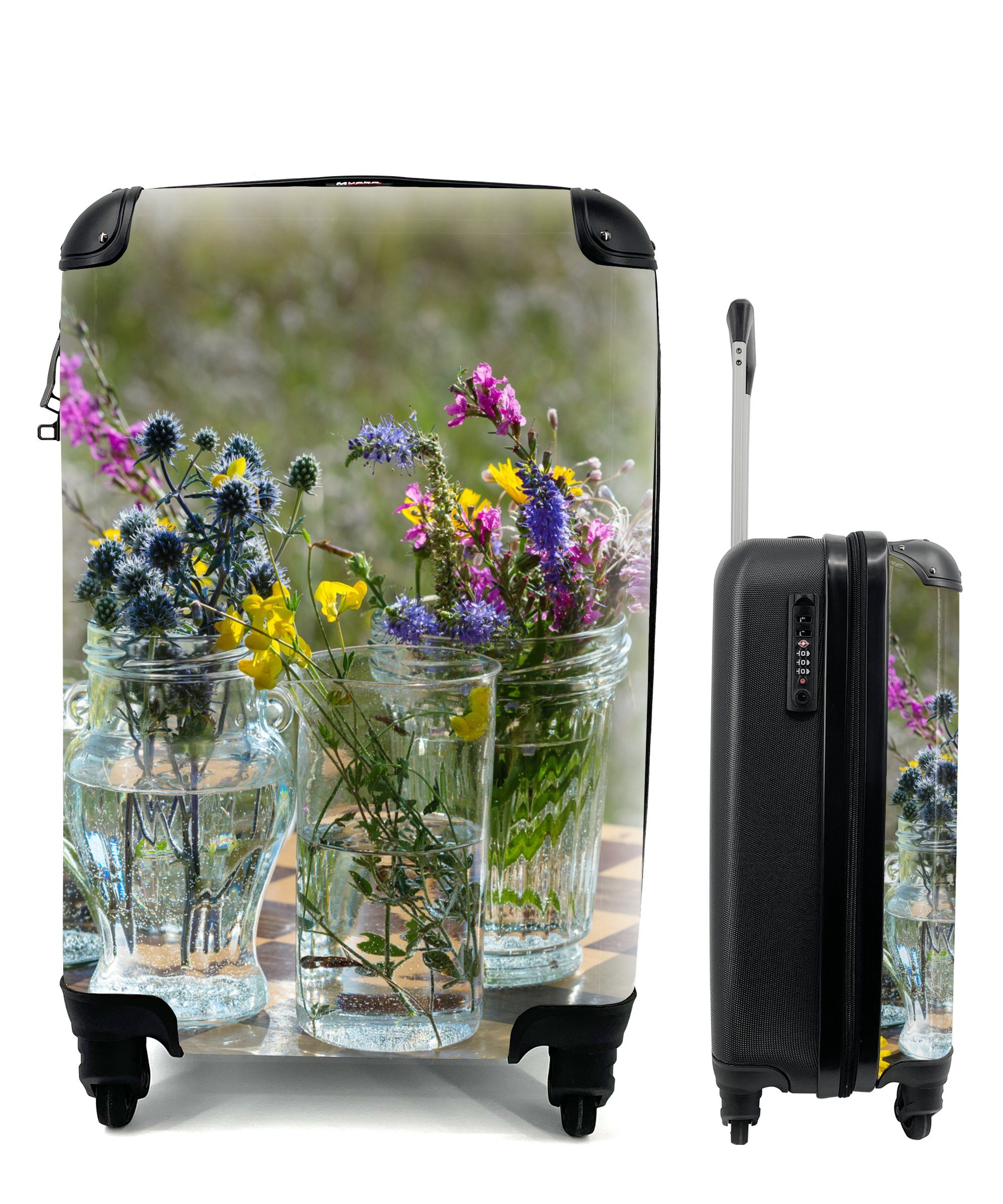 Rollen, Vase Ferien, mit rollen, - Farben, Handgepäck MuchoWow Reisekoffer Blumen Reisetasche Handgepäckkoffer 4 Trolley, für -