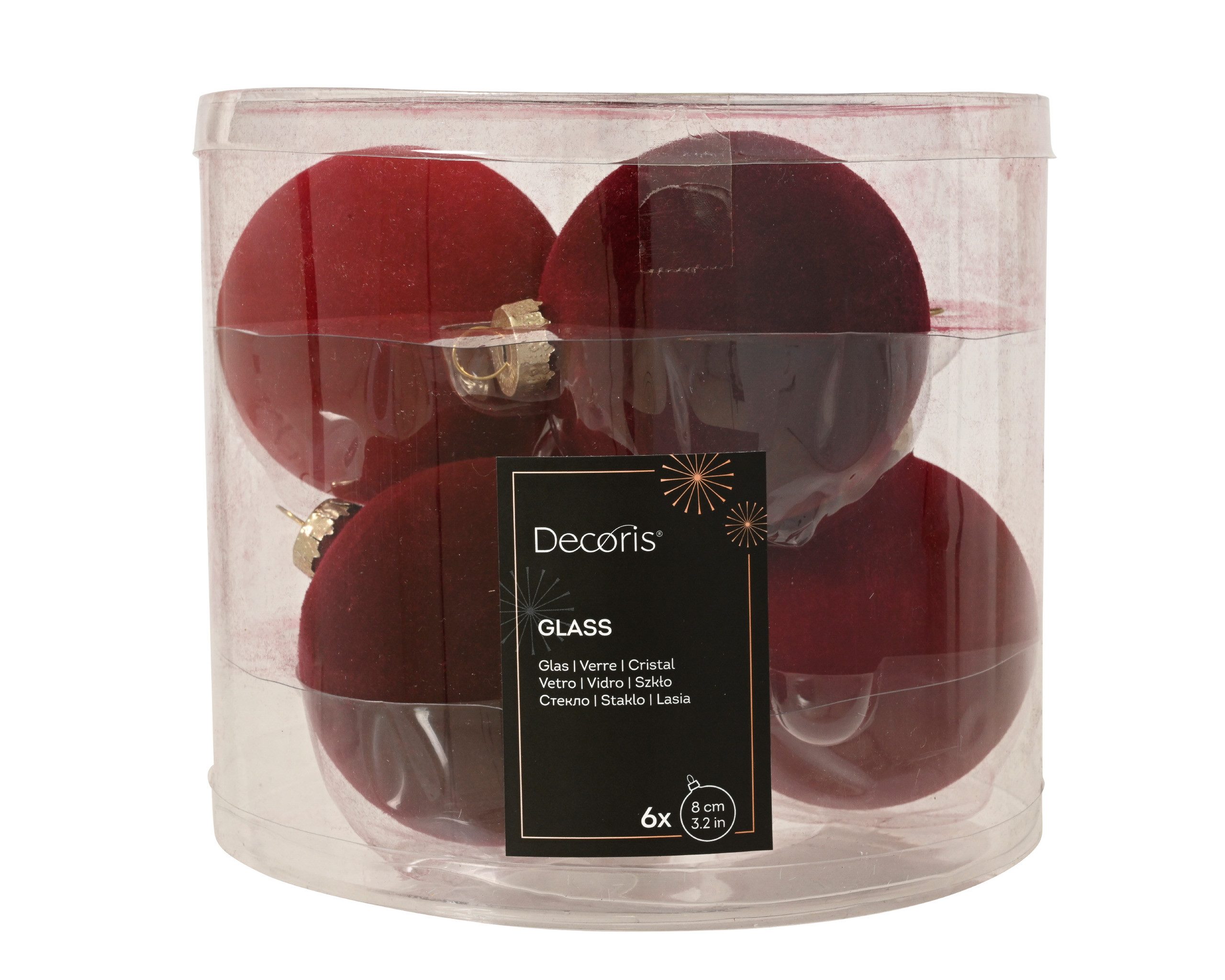 Kaemingk Weihnachtsbaumkugel, Weihnachtskugeln Glas 8cm Mix Samtoptik 6er Set - Rot