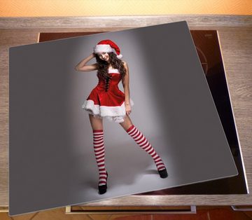 Wallario Herd-Abdeckplatte Sexy Frau im Weihnachtsoutfit, ESG-Sicherheitsglas, (Glasplatte, 1 tlg., inkl. 5mm Noppen), verschiedene Größen