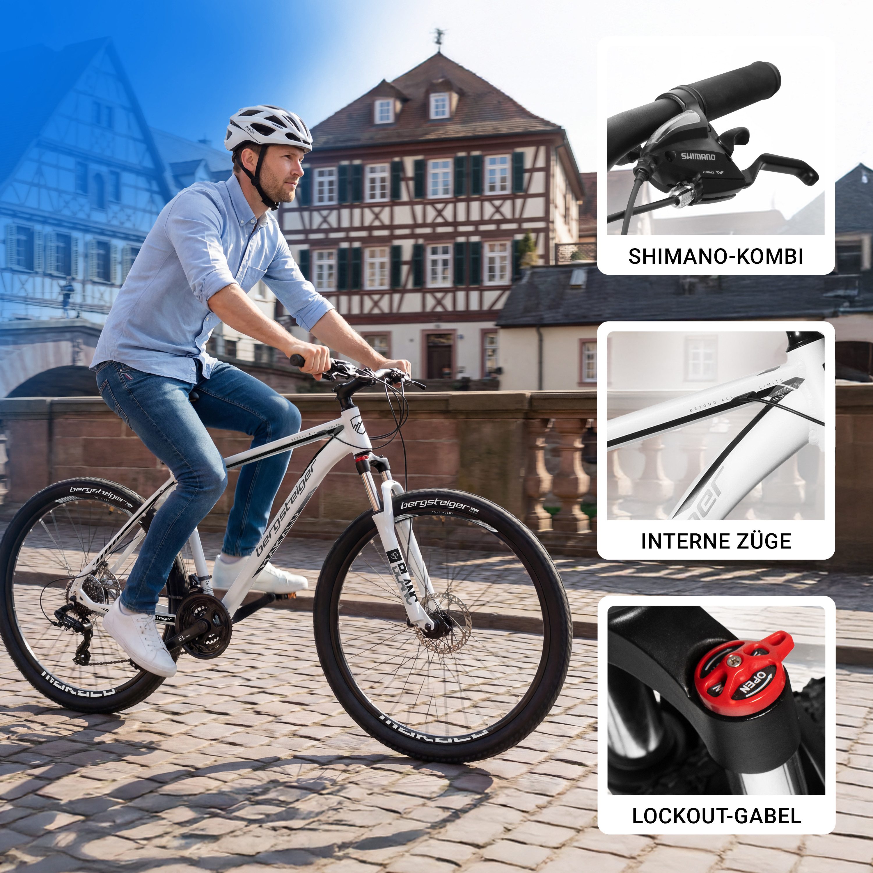 bergsteiger Mountainbike Makalu 26, 29 Zoll Mountainbike Alu, geeignet ab 150 cm, Damen, Herren, 21 Gang Shimano Tourney RD-TY300 Schaltwerk, Kettenschaltung, Scheibenbremsen