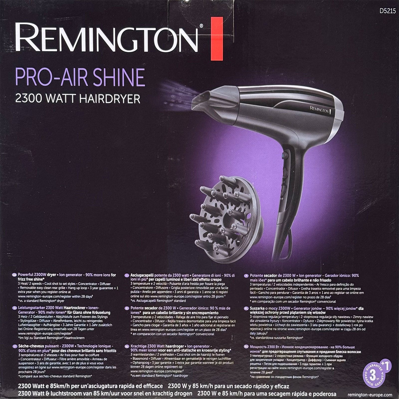 Remington Haartrockner Pro Air-Shine D5215, Ionen, Stylingdüse, Diffusor, Abkühlstufe