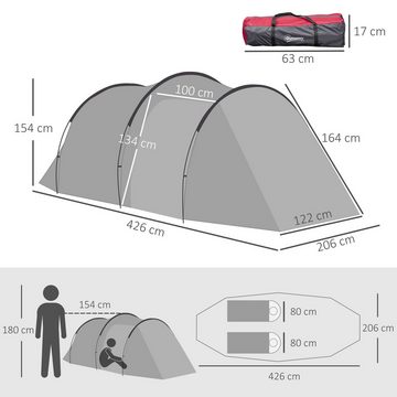 Outsunny Tunnelzelt für 2-3 Personen, Personen: 3 (Zelt, 1 tlg., Campingzelt), Glasfaser Polyester Grau 426 x 206 x 154 cm