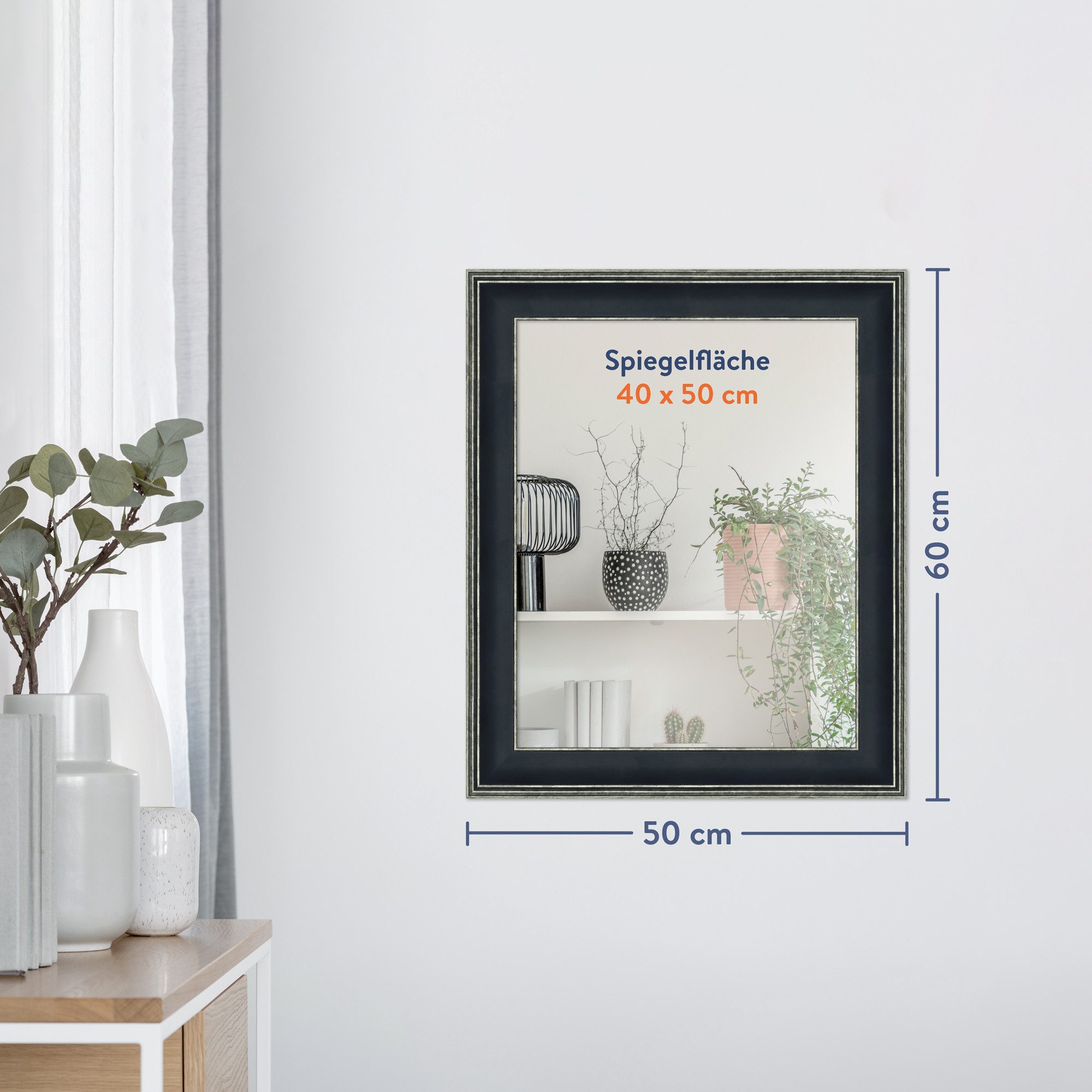 WANDStyle Wandspiegel H235, Schwarz, aus Kunststoff im Stil Klassisch