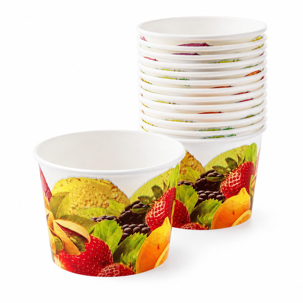 COFI 1453 Einwegschale Eisbecher Fruchtmotiv 100–500 ml, (Spar-Set, 50-tlg), Platzsparend ineinander stapelbar