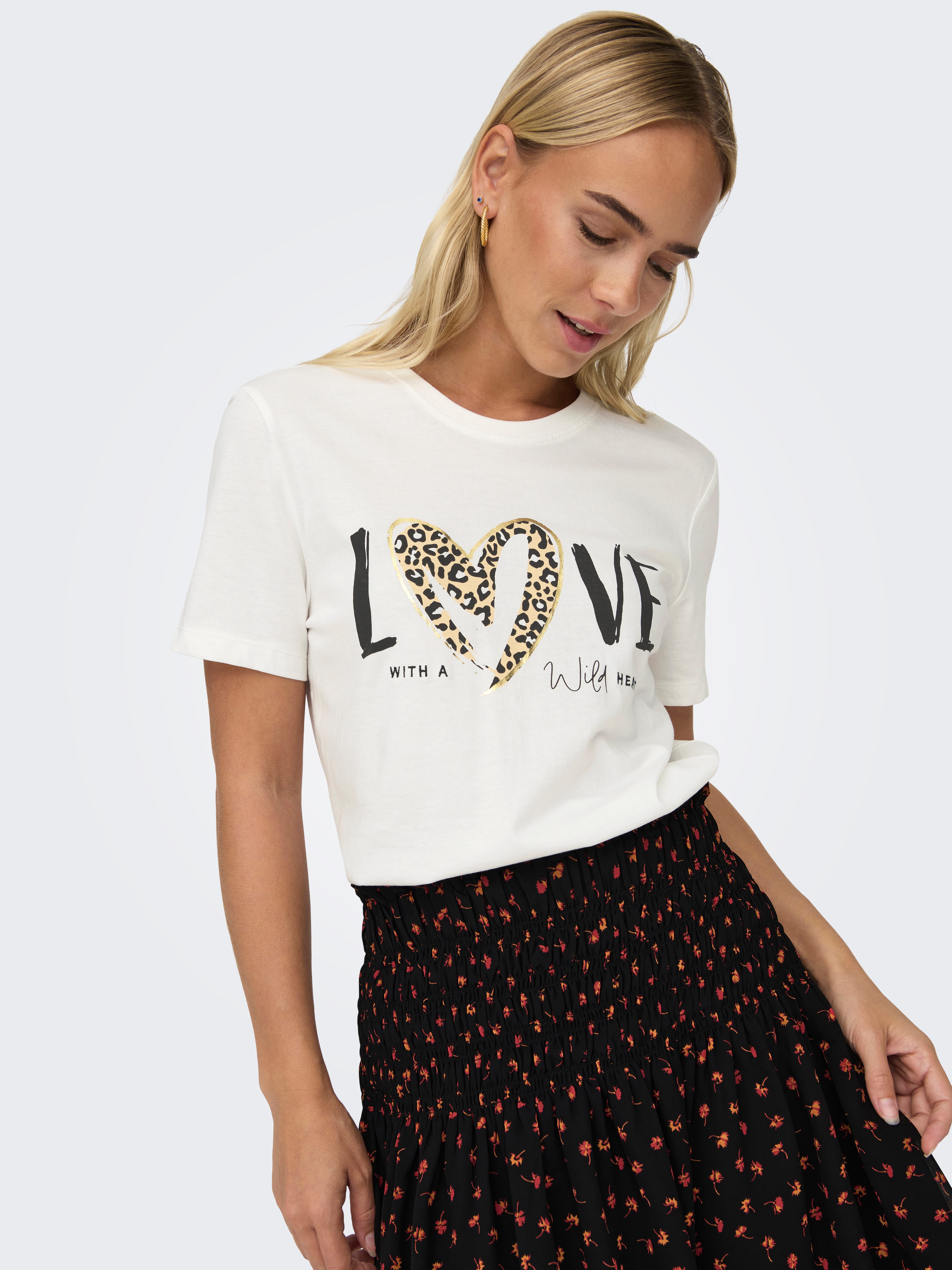ONLY Kurzarmshirt ONLFREA S/S WILD TOP BOX JRS Baumwolle, regular fit, Rundhals