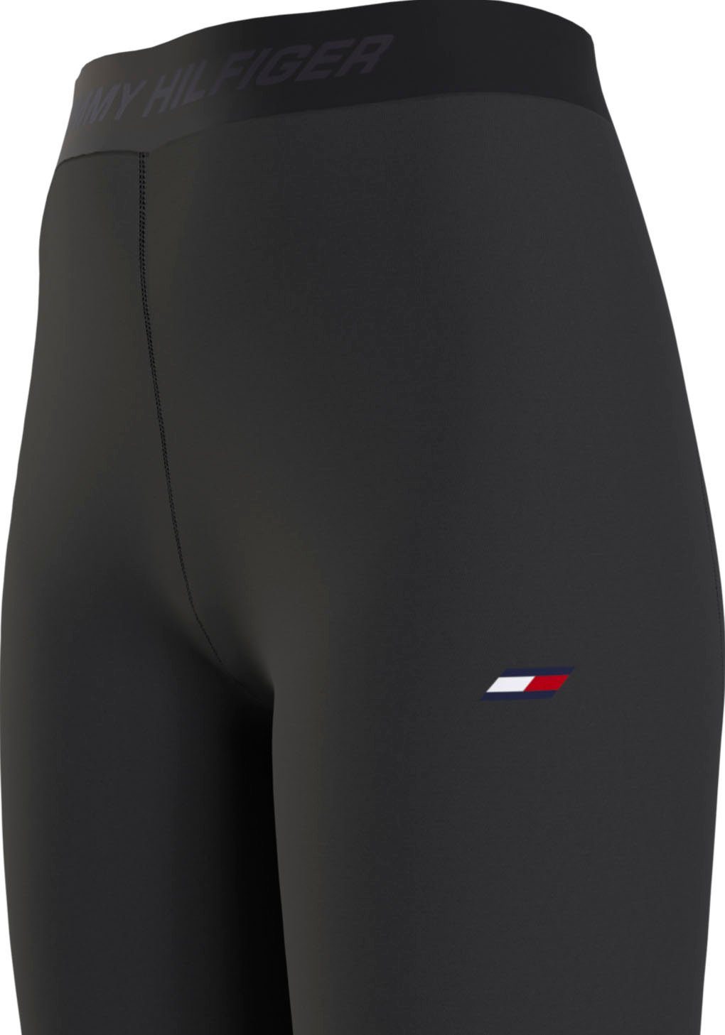 Tommy Hilfiger Sport Leggings mit Hilfiger LEGGING Hosenbund ESS Tommy Black TAPE auf dem Schriftzug HW BRANDED