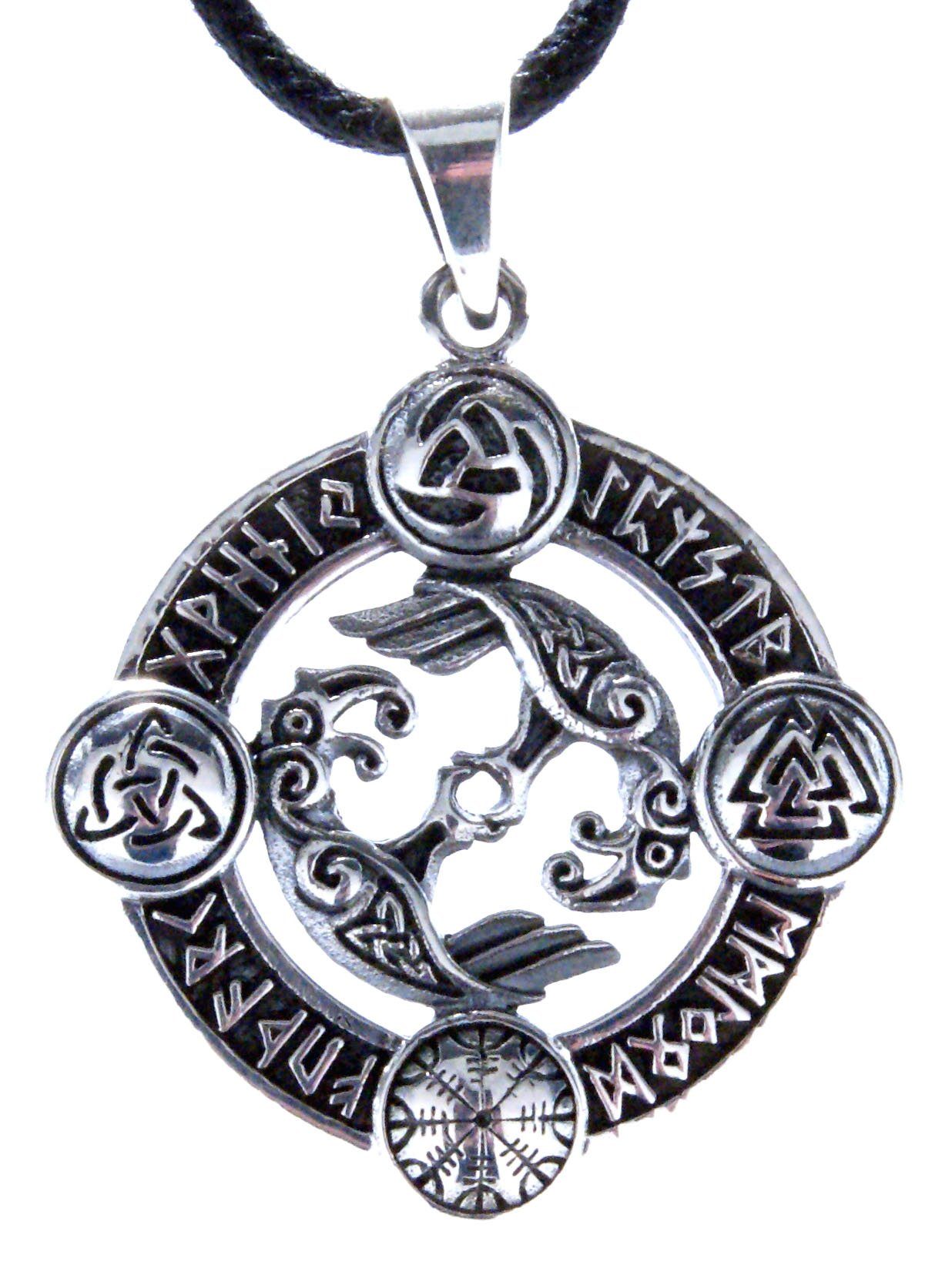 NEUHEIT  Wikinger Odin Amulett 925 Silber Raben Hugin und Munin und Ansuz Rune 