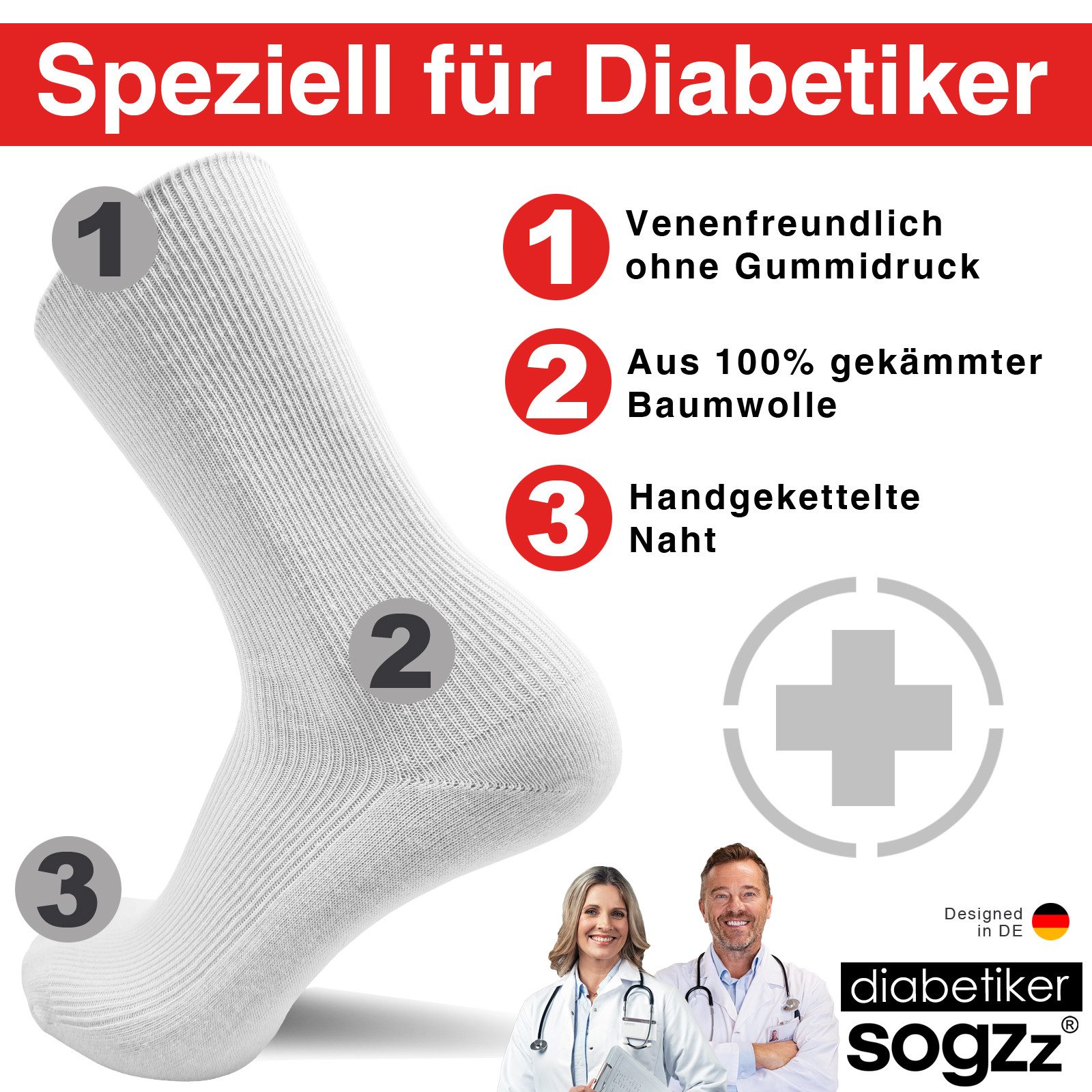 sogzz Diabetikersocken 6-12 Paar Herren 100% Baumwolle ohne Gummi ohne Naht Diabetiker Socken (Ohne Gummibund, 6-Paar)