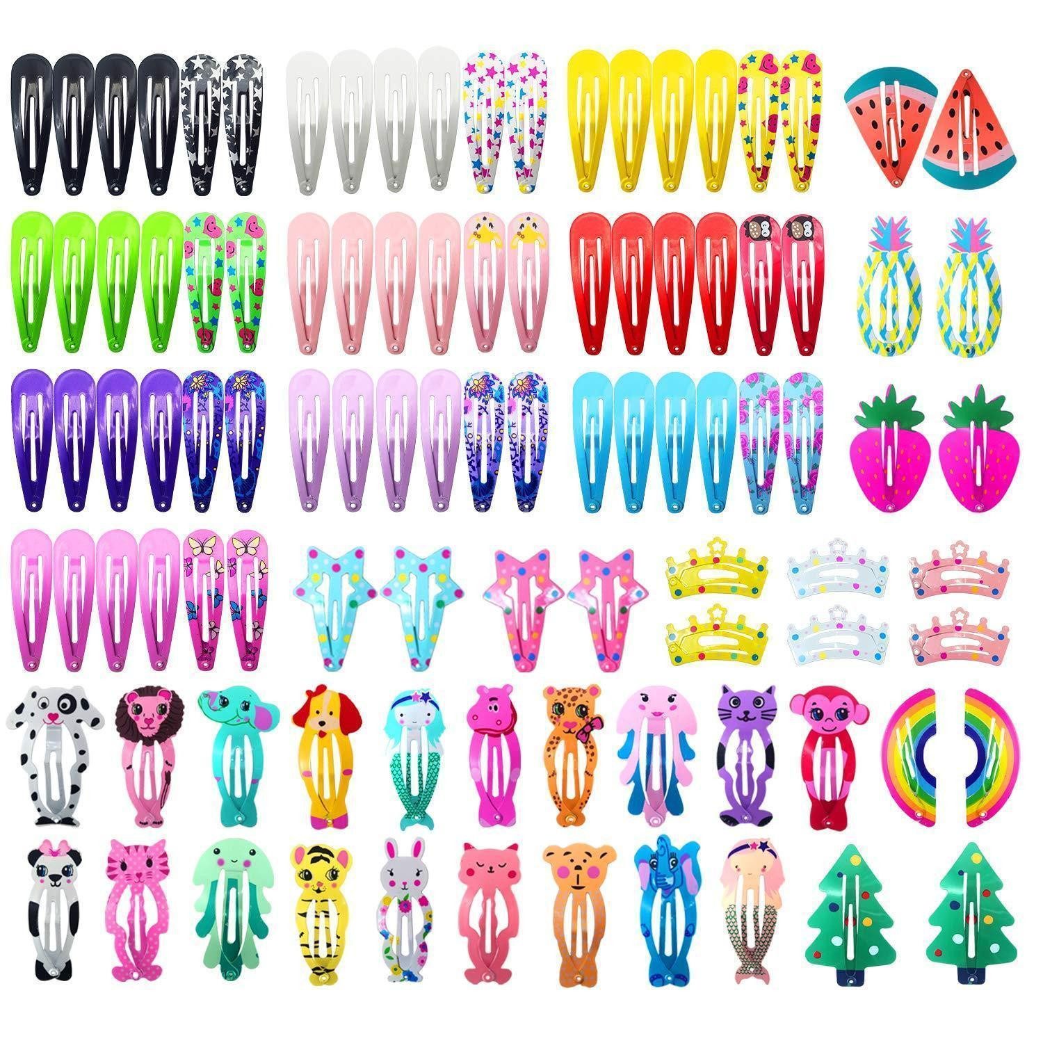 LuxusKollektion Haarclip Haarspangen Mädchen Set 100 Stück Kinder Tiere Früchte Metalldruck