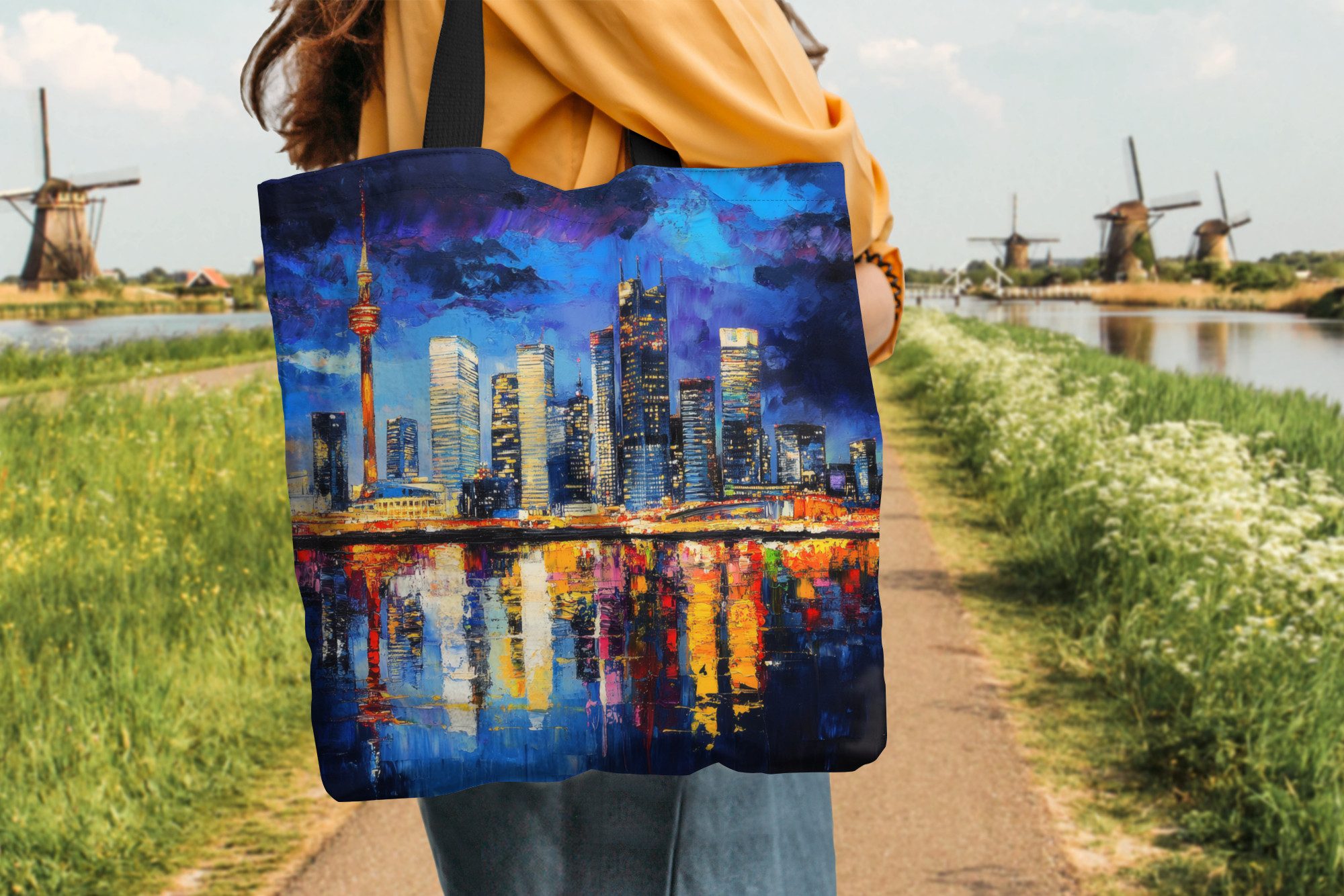 MuchoWow Shopper Skyline Toronto - Modern - Stadtlicht - Blau, Handtasche, Damen und Herren, Schultertasche, Umhängetasche, Tote Bag