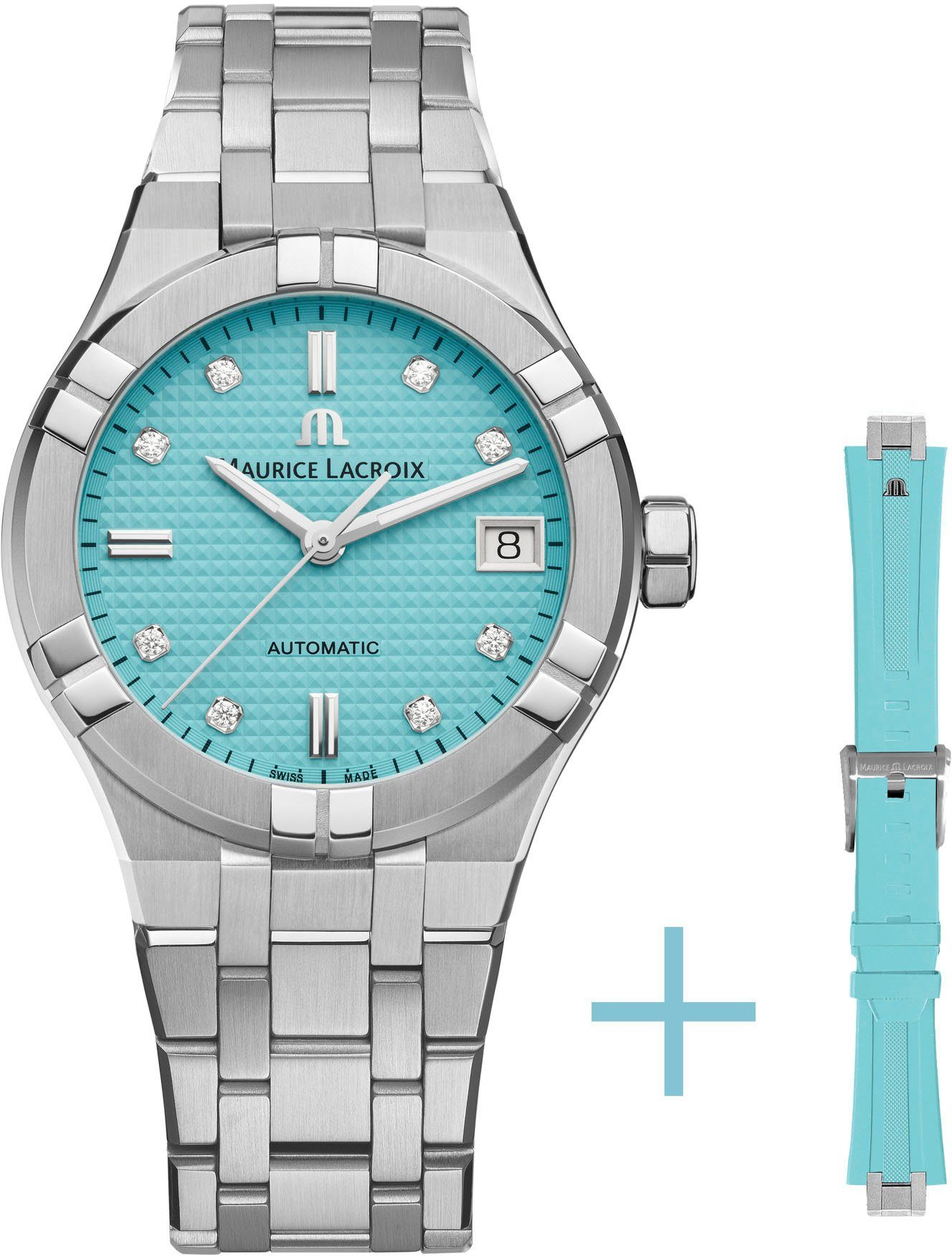 MAURICE LACROIX Automatikuhr Aikon Date Automatik, AI6006-SS00F-451-C, (Set, 2-tlg., mit Wechselband), limitierte Edition, Swiss Made, Diamanten