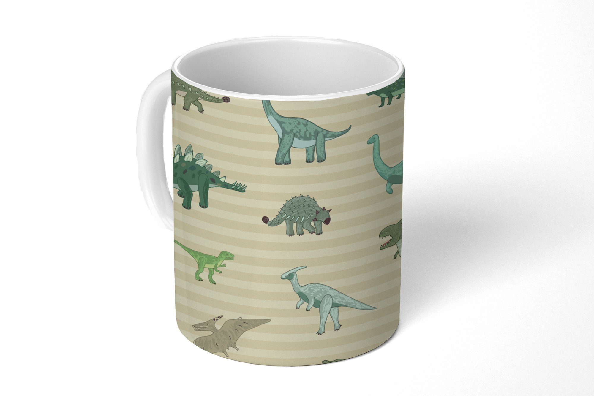 MuchoWow Tasse Dinosaurier - Braun - Grün - Jungen - Mädchen - Kinder, Keramik, Kaffeetassen, Teetasse, Becher, Teetasse, Geschenk