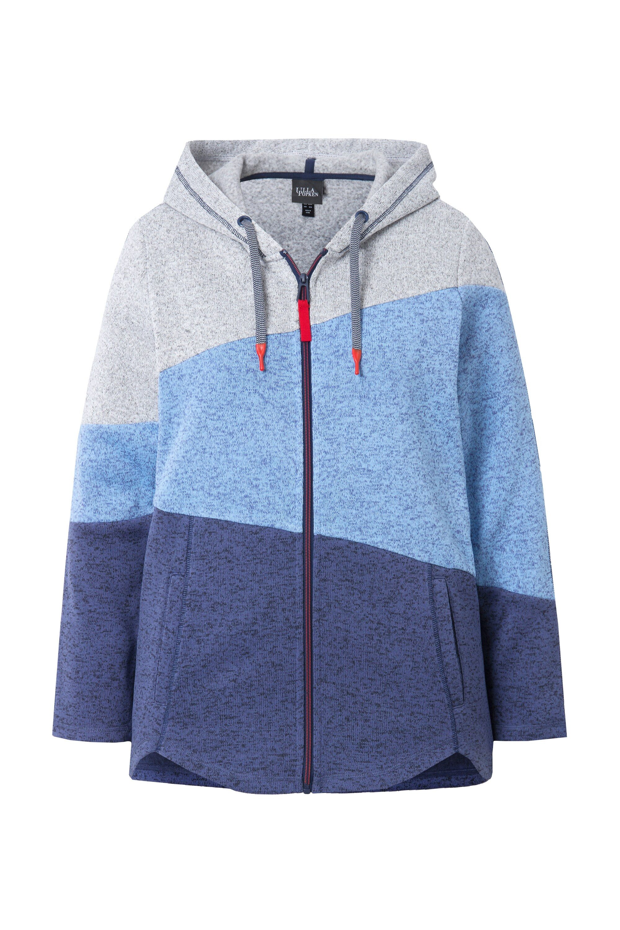Ulla Popken Sweatjacke Strickfleece-Jacke Colorblocking Kapuze Zipper günstig online kaufen