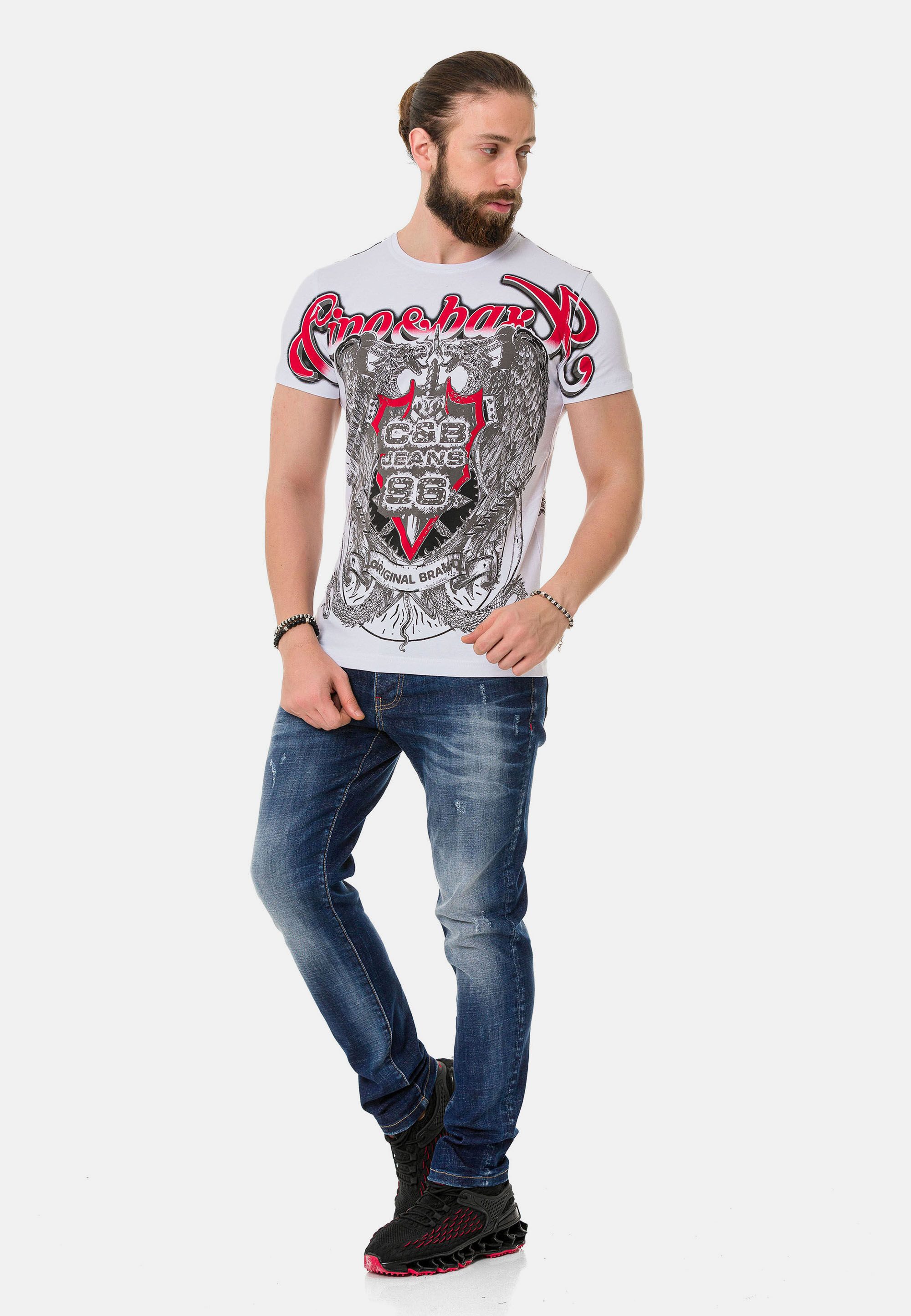 Cipo & Baxx T-Shirt T-Shirt mit Schattenmuster auf der Vorder-und Rückseite