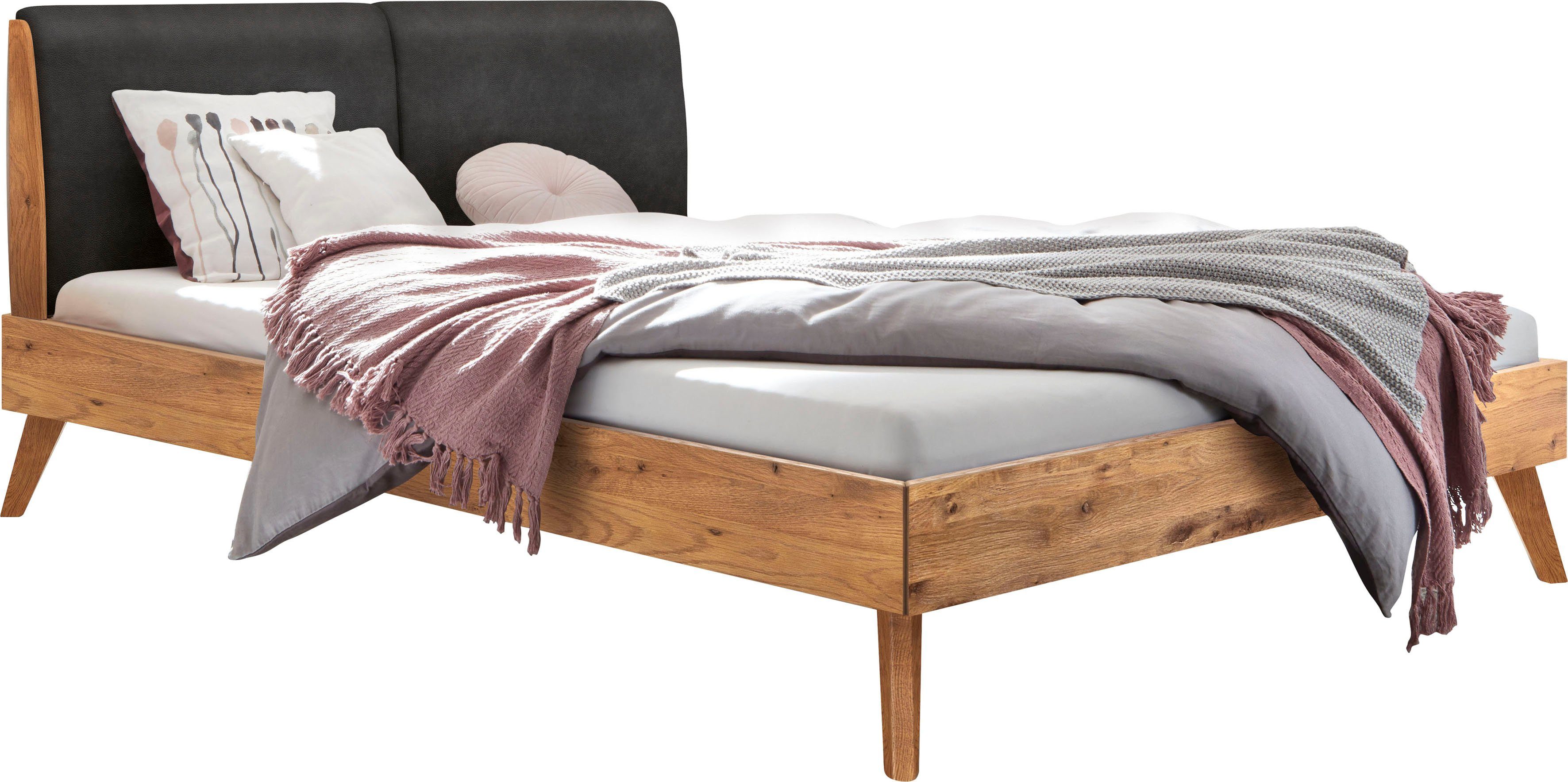 HASENA Massivholzbett Simone, Wildeiche, Fußhöhe 20 cm, mit Polsterkopfteil