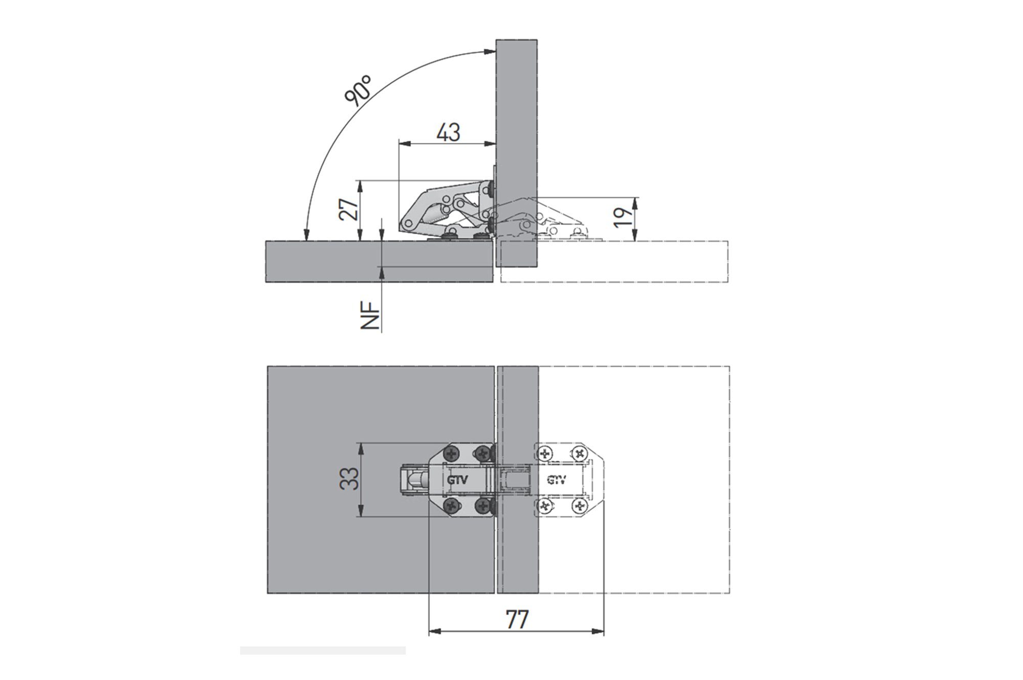 (4 Möbelbeschlag Möbelscharnier Gelenkscharnier Länge-77mm Klappenscharnier St) GTV Aufschraubscharnier