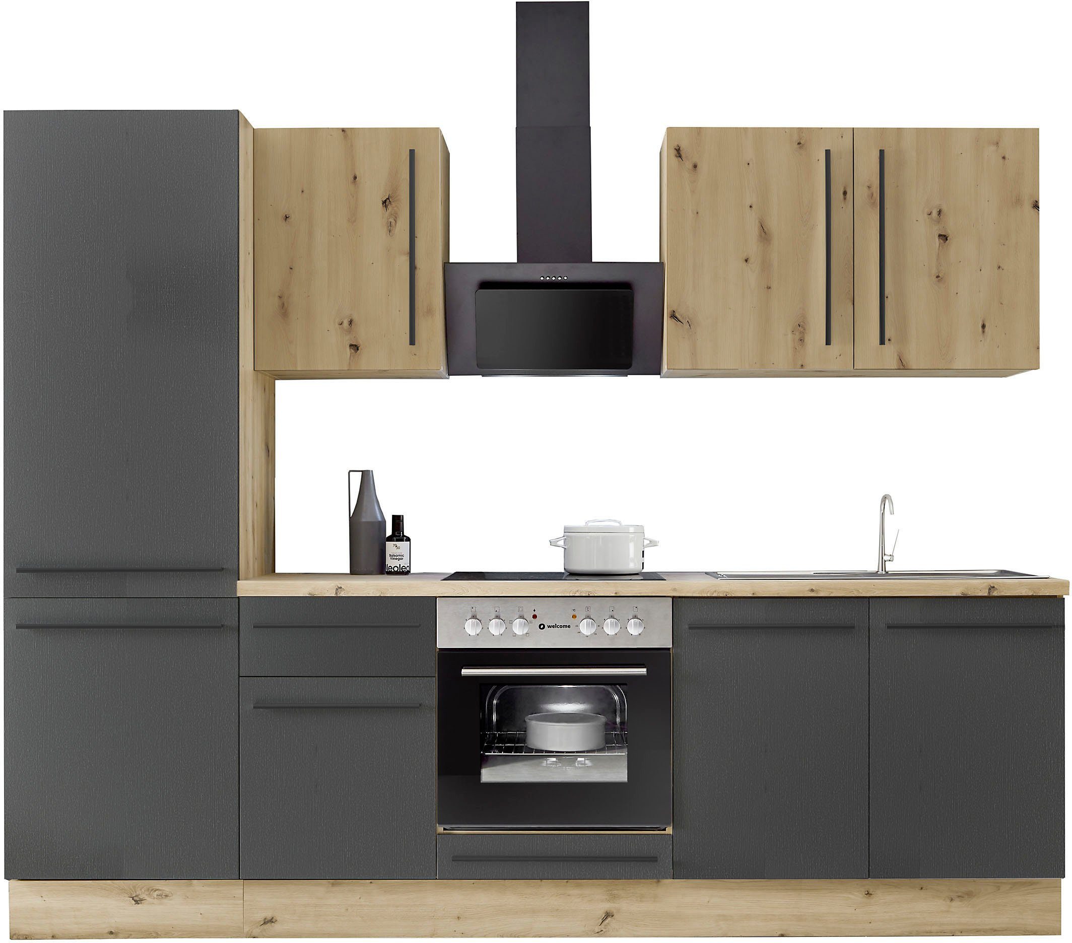 KOCHSTATION Küchenzeile KS-Florida mit 38mm starker Arbeitsplatte, Breite 270 cm, wahlweise mit E-Geräten, Soft-Close-Funktion