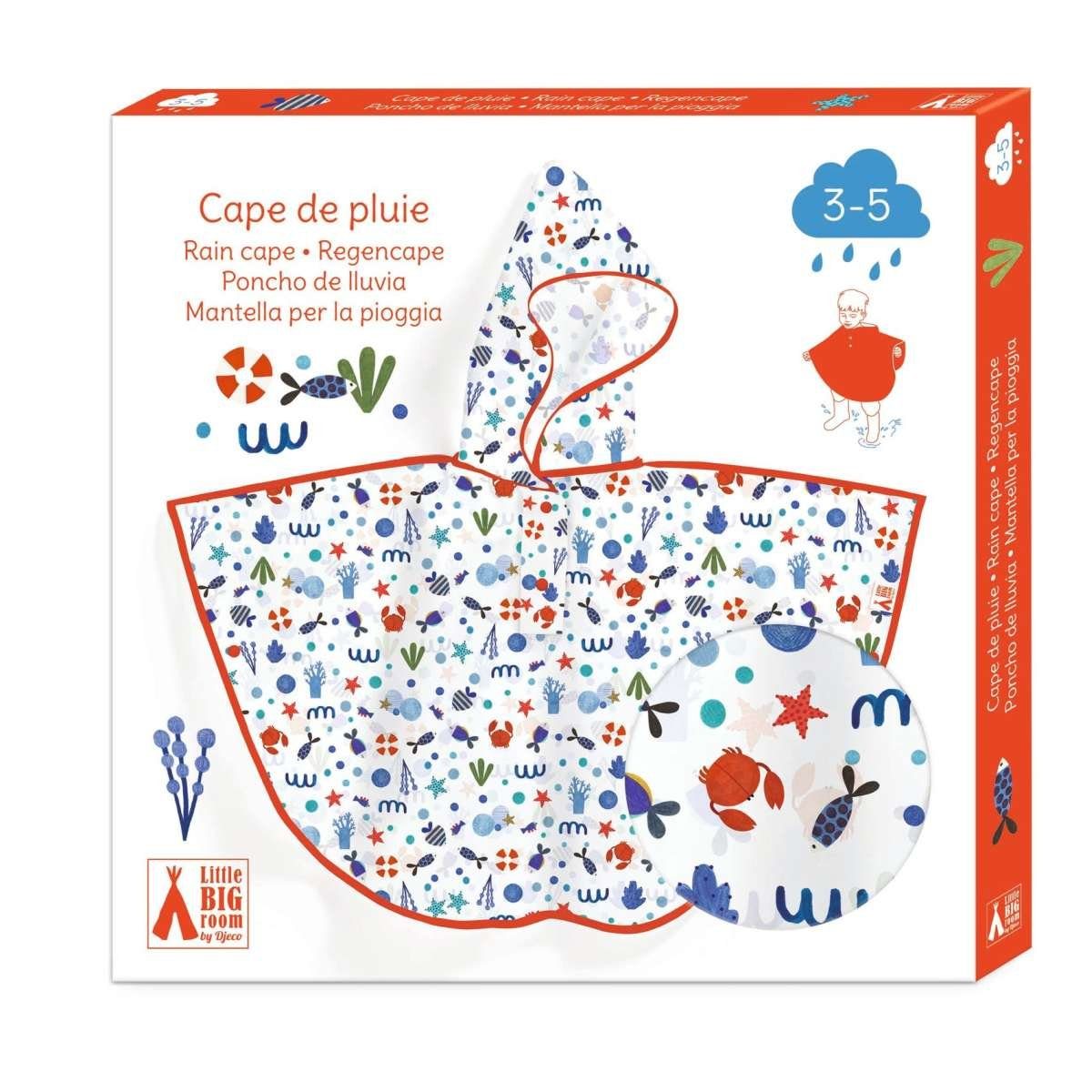 DJECO Regenponcho Regencape mit Kapuze für Kinder von 3-5 Jahren