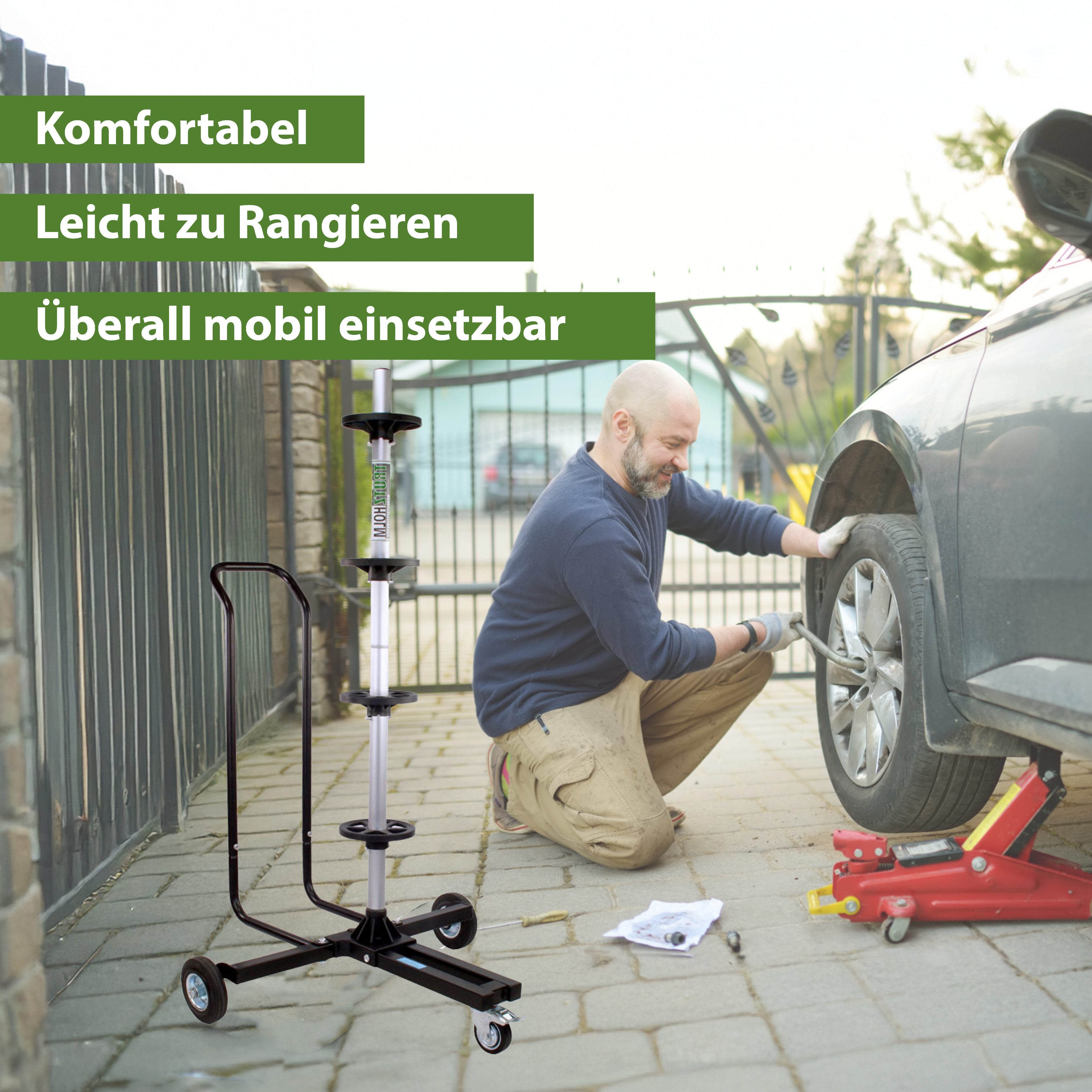 TRUTZHOLM Mobile Rim Tree with Protective Cover, Tire Stand, Tire Cart, Rim Stand for Cars, 1 Piece, Smooth-Running