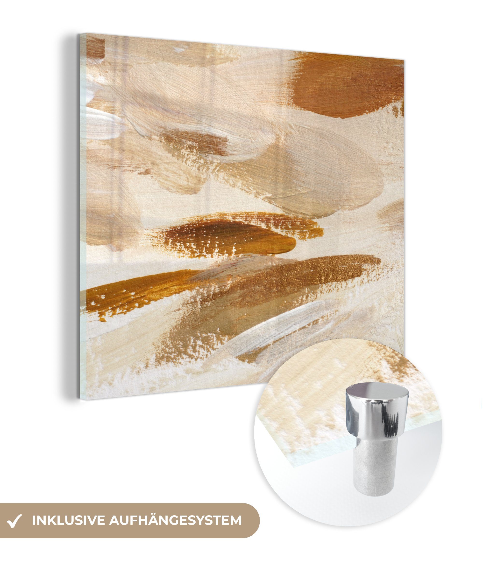 MuchoWow Acrylglasbild Farbe - Malerei - Braun, (1 St), Glasbilder - Bilder auf Glas Wandbild - Foto auf Glas - Wanddekoration