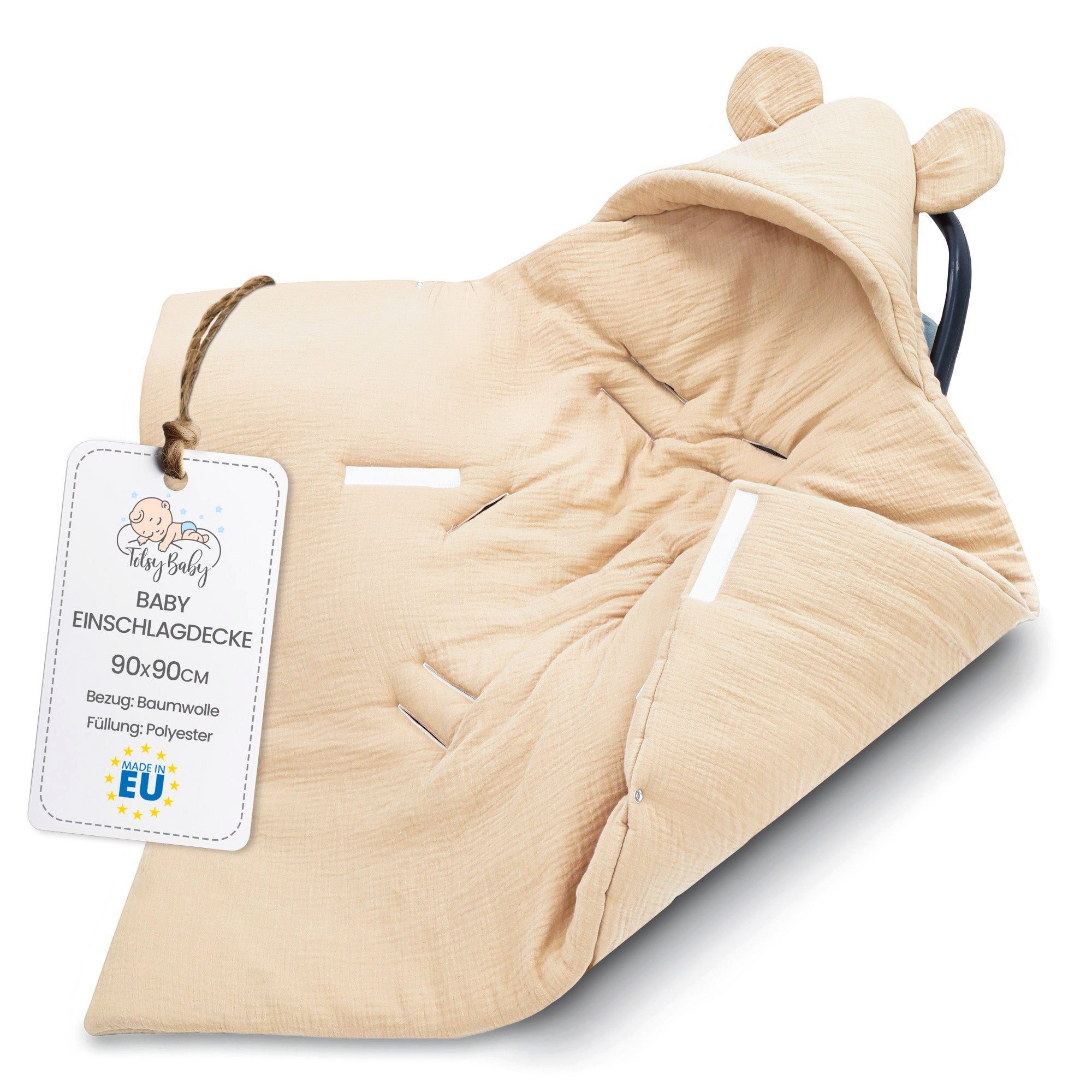 Einschlagdecke Warme Musselin-Einschlagdecke 90x90 cm für Babyschale - Hellbeige