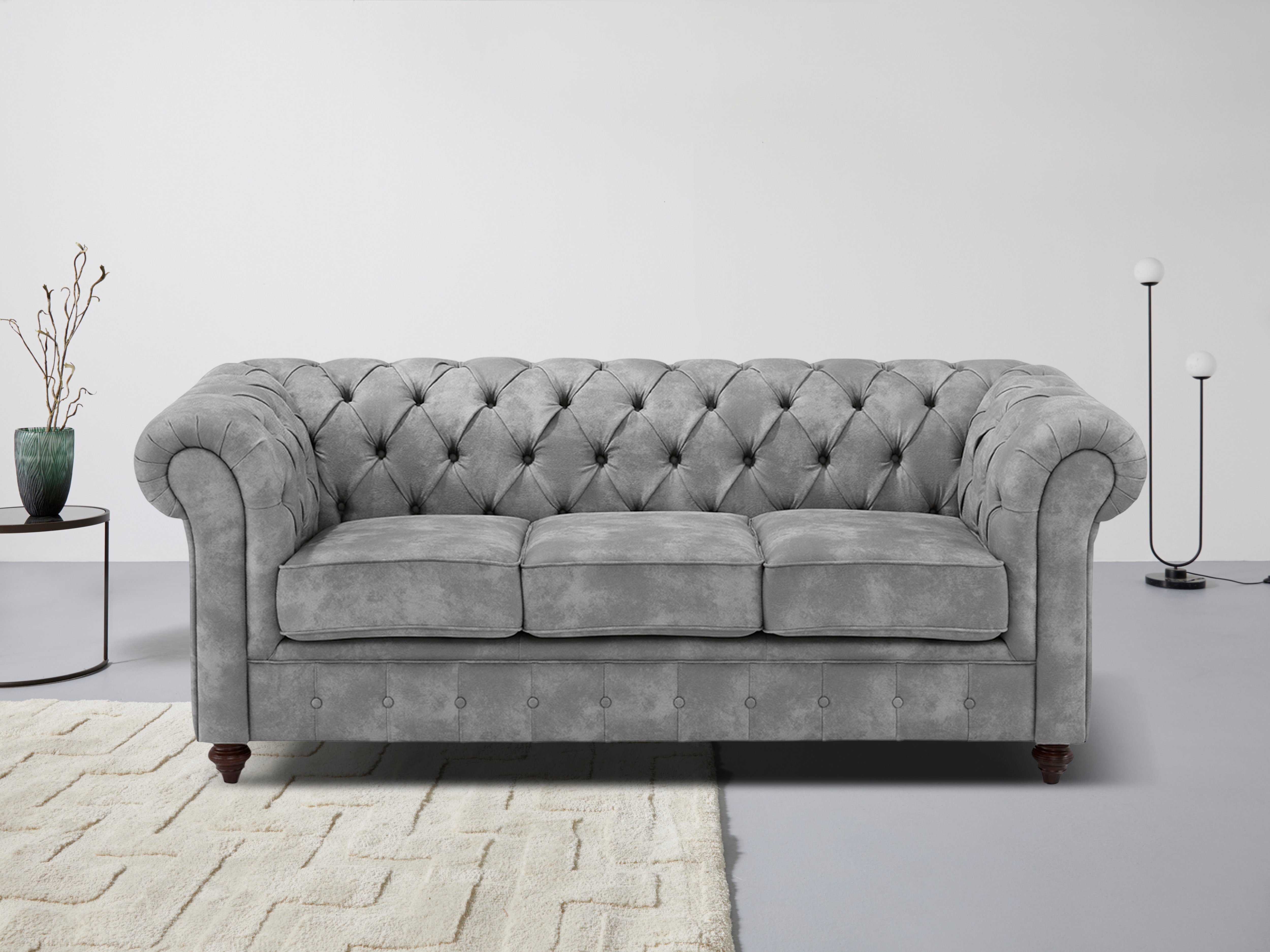 Home affaire Chesterfield-Sofa Chesterfield 3-Sitzer B/T/H: 198/89/74 cm, mit hochwertiger Knopfheftung, auch in Leder