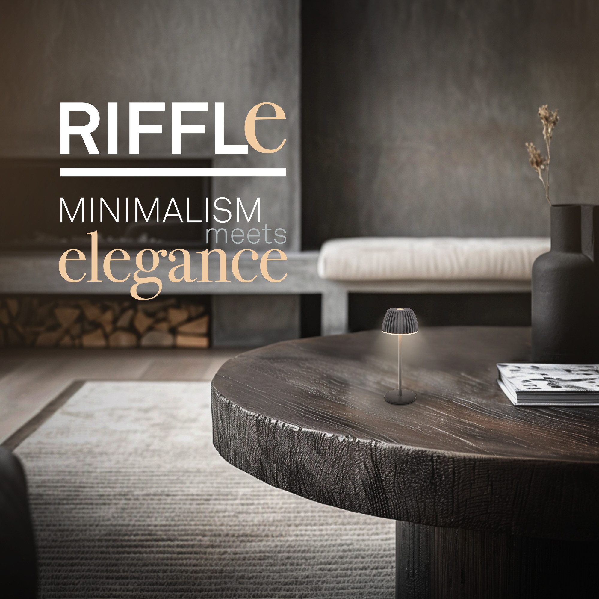 Briloner Leuchten LED Tischleuchte Riffle Tischlampe kabellos Akku USB-C dimmbar Design Award, LED fest integriert, 2700K- Extra-Warmweiß, Akku tauschbar, Indoor/Outdoor, Balkon, Wohnzimmer, Esszimmer