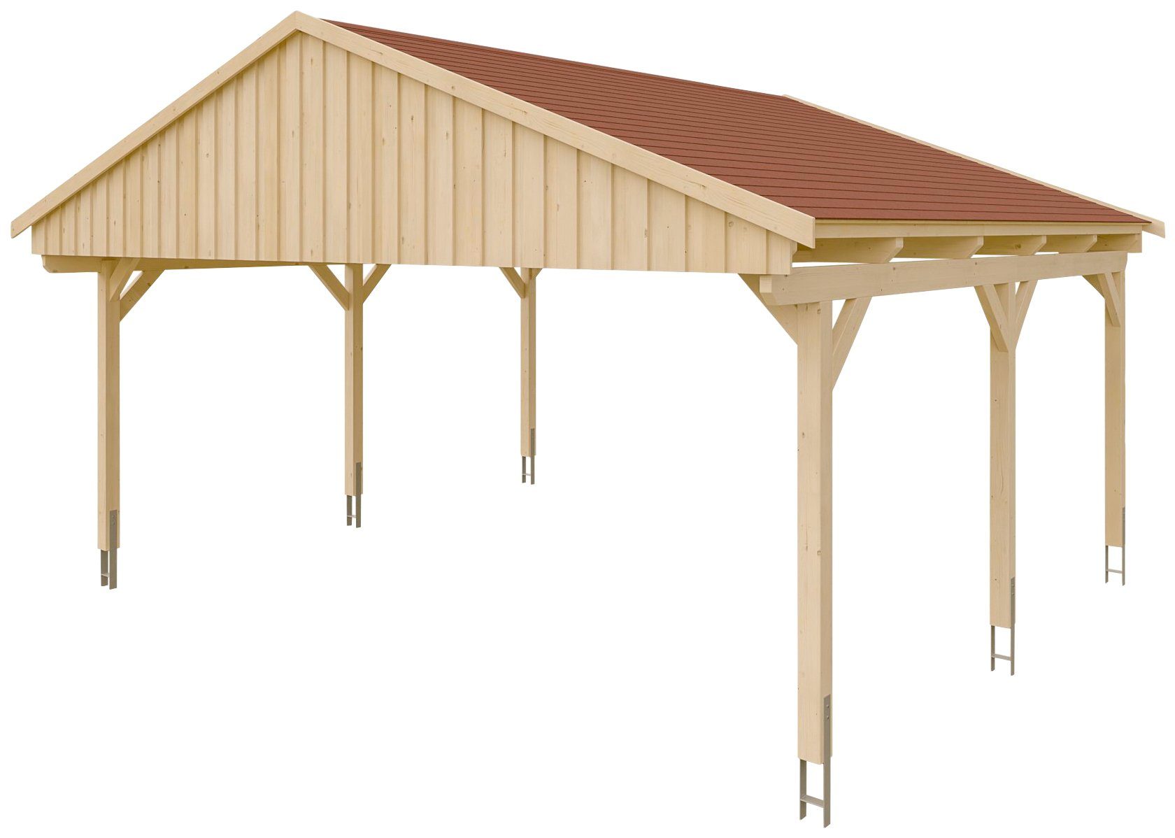 Skanholz Doppelcarport Fichtelberg, BxT: cm Einfahrtshöhe, mit 574 618x566 Schindeln cm, roten