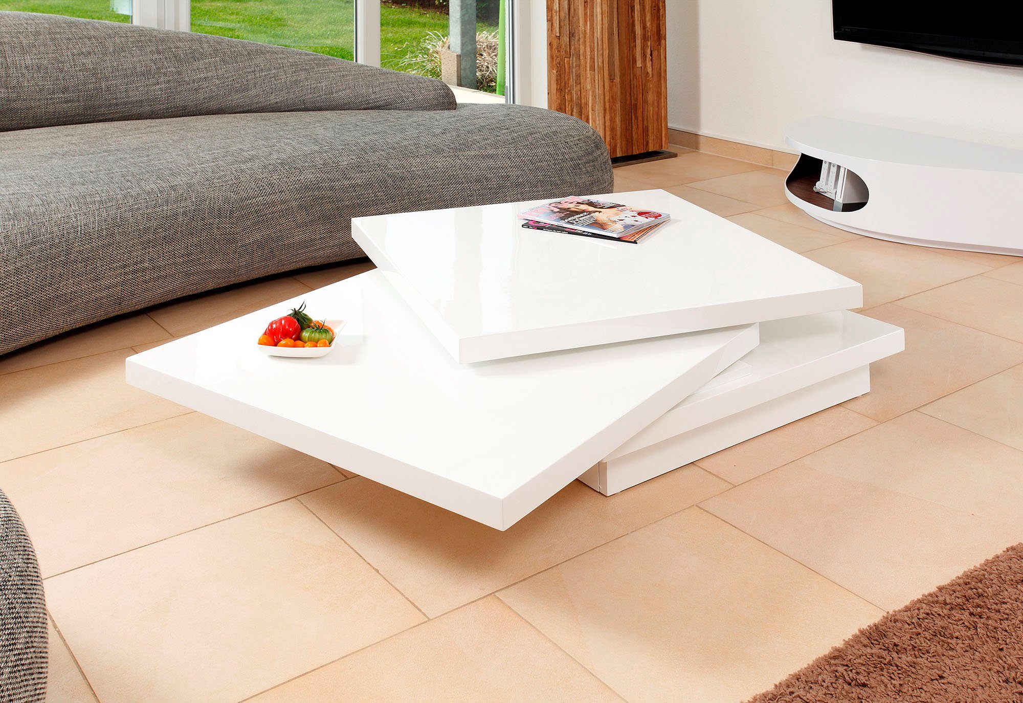 SalesFever Couchtisch, Tischplatte drehbar um 360° Weiß