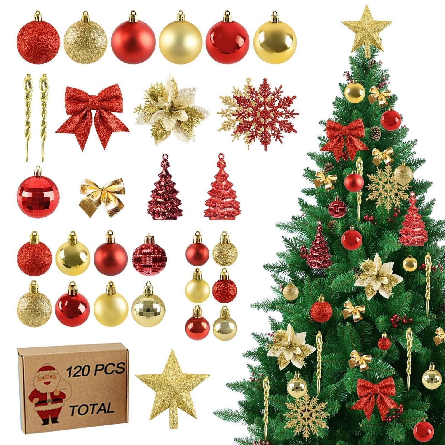 LuxusKollektion Weihnachtsbaumkugel Weihnachtskugeln Set 120 Stk Rot Gold Kunststoff (120 St)