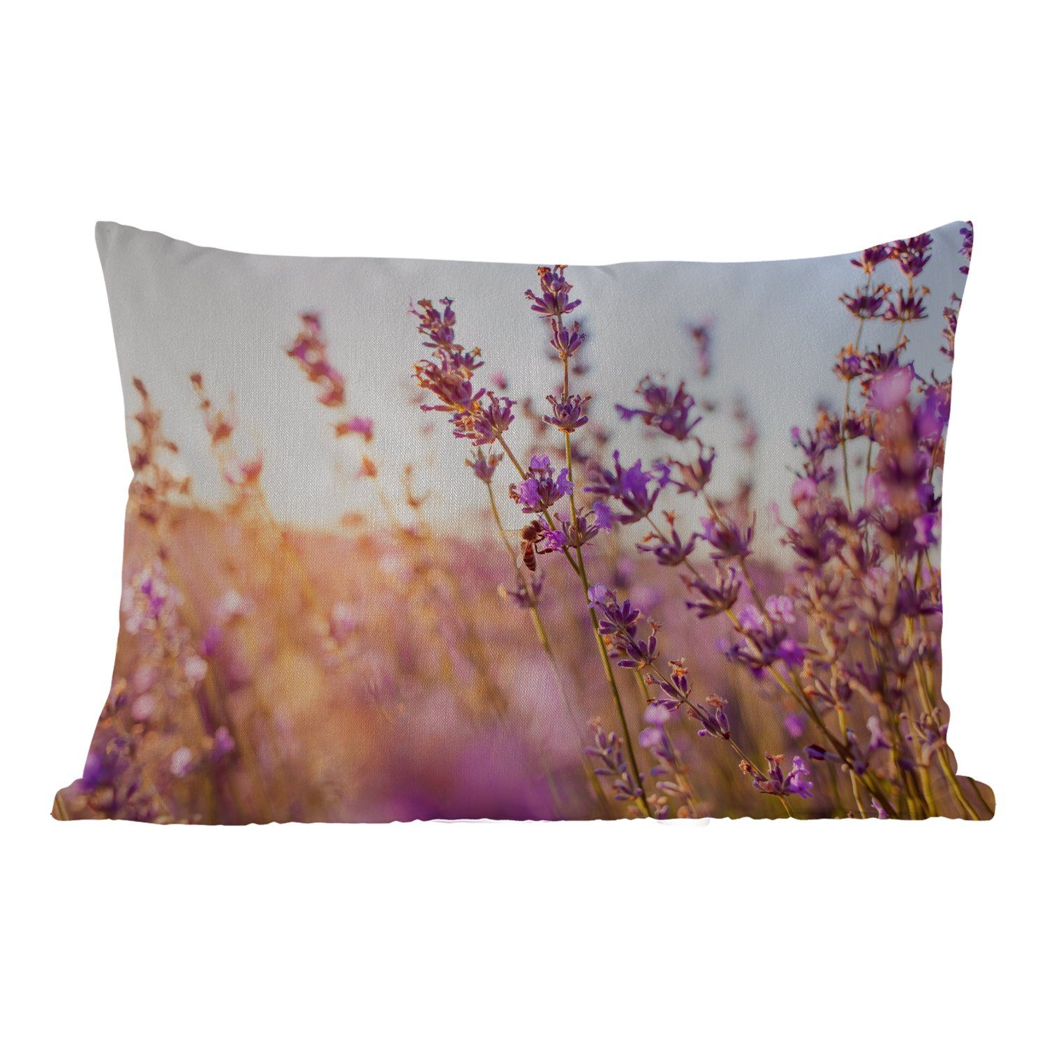 MuchoWow Dekokissen Lavendel - Nahaufnahme - Sonne - Blumen - Lila, Outdoor-Dekorationskissen, Polyester, Dekokissenbezug, Kissenhülle