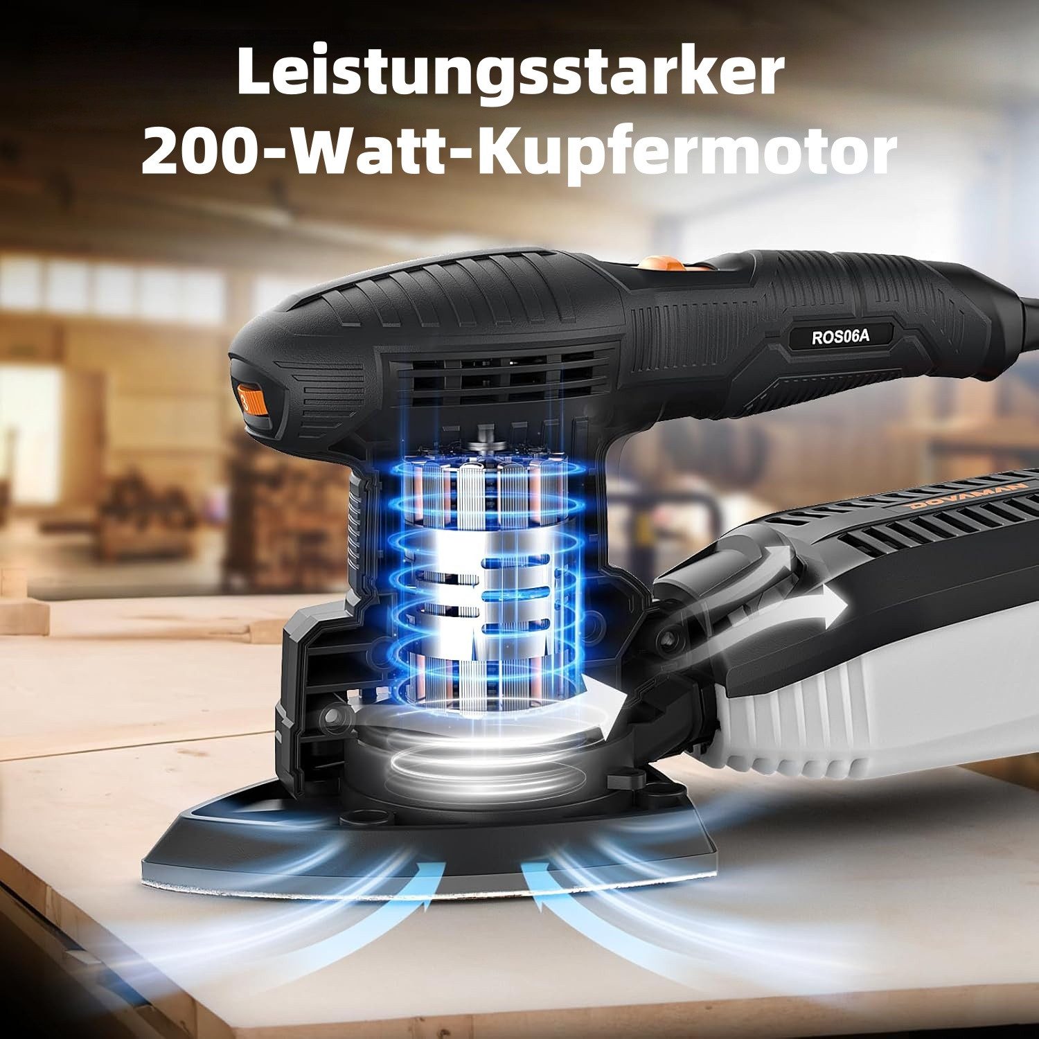 DOVAMAN Multischleifer 3-in-1 Multischleifer 200W mit Staubabsaugung, 6 Stufen, max. 24000 U/min, inkl. 15 Schleifpapiere