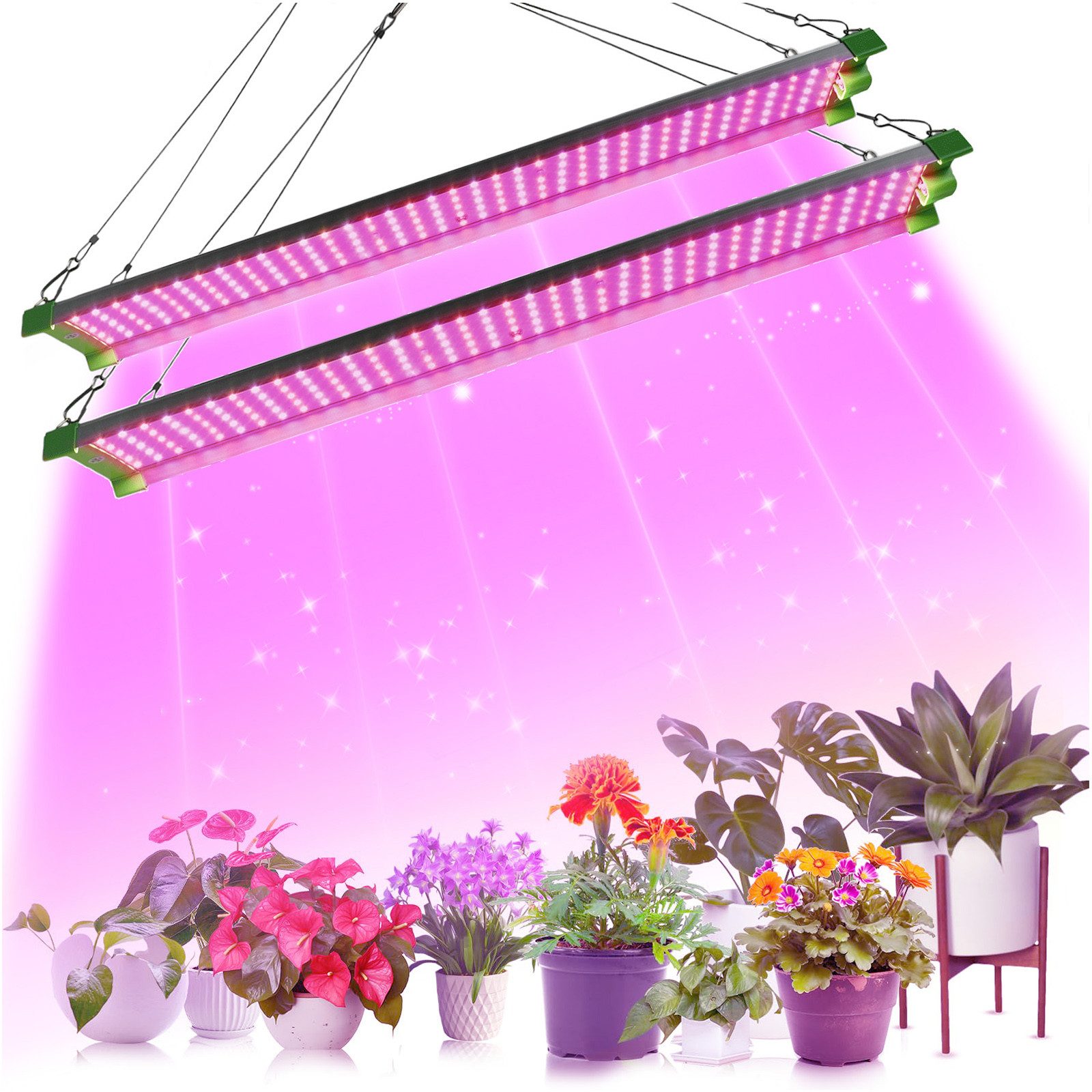 Rosnek Pflanzenlampe Vollspektrum LED Pflanzenlampe, dimmbar, hohe Helligkeit, 226 LEDs, LED fest integriert, Für Hydroponik, Gewächshaus & Indoor Growing, 2er-Set mit 1 Stecker