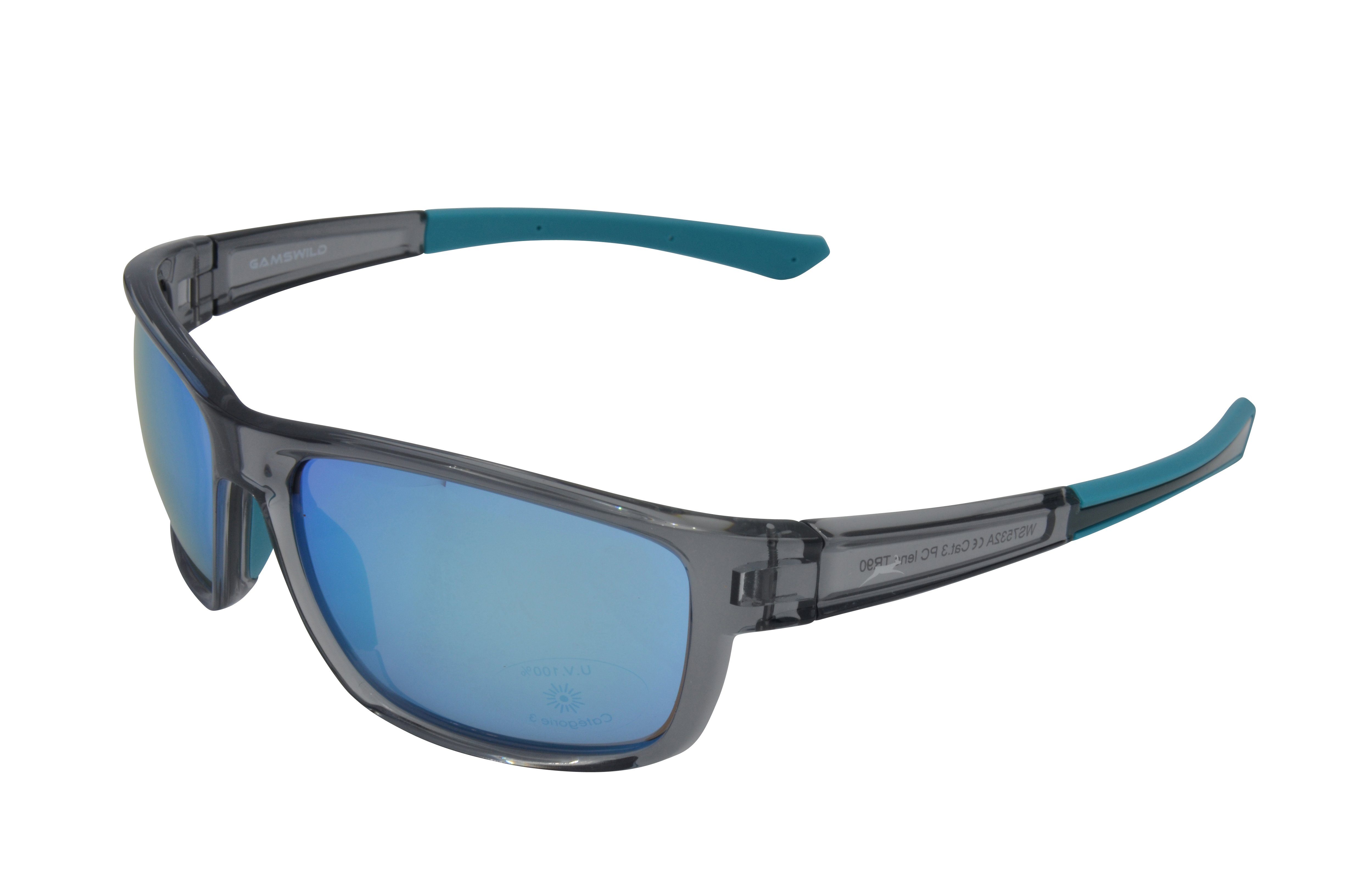 Gamswild Sportbrille WS7532 Sonnenbrille Skibrille Fahrradbrille Damen  Herren Unisex TR90, grau-blau, schwarz-violett, schwarz-gold, schmal  geschnittene Passform