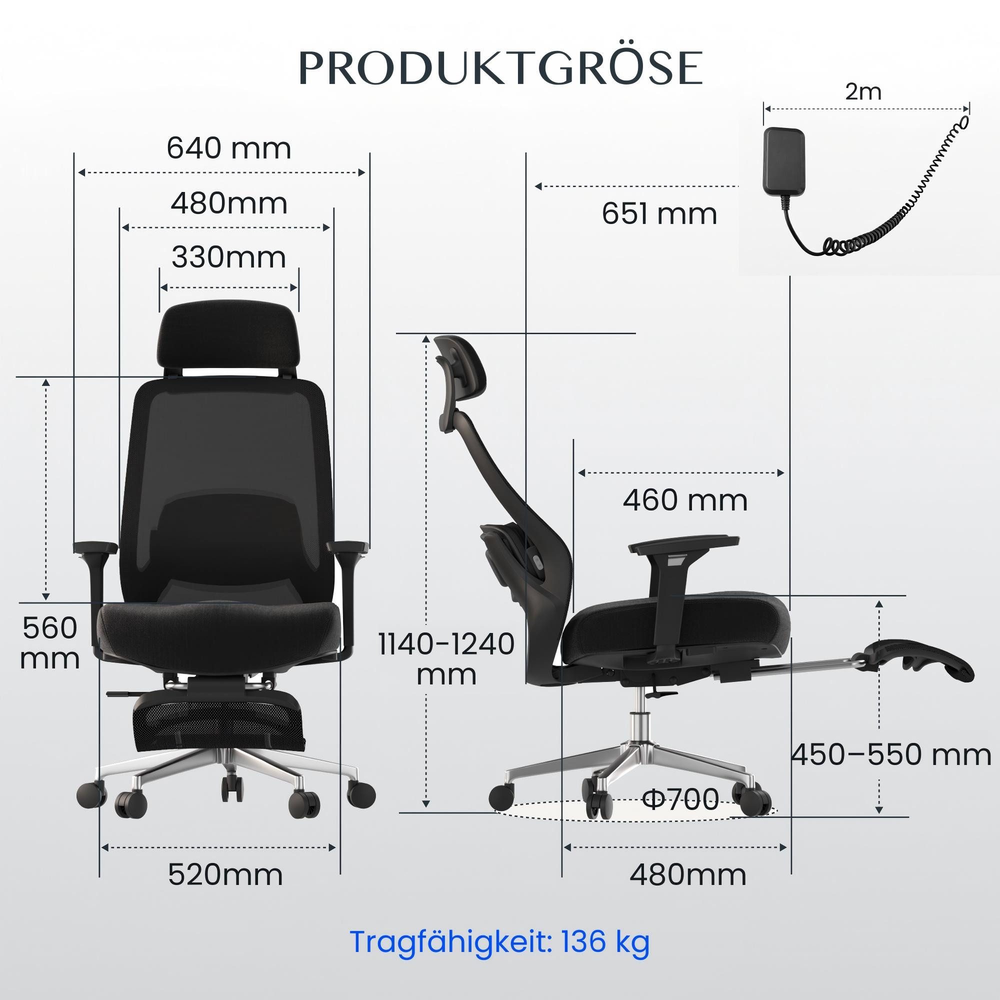 FLEXISPOT Bürostuhl MasterEase Massage Bürostuhl mit Fußstütze (ergonomischer High-Back-Schreibtischstuhl mit 2D-Lendenstütze mit Heiz und Massagefunktion), 4-fach verstellbarer Rückenlehne, Schwarz