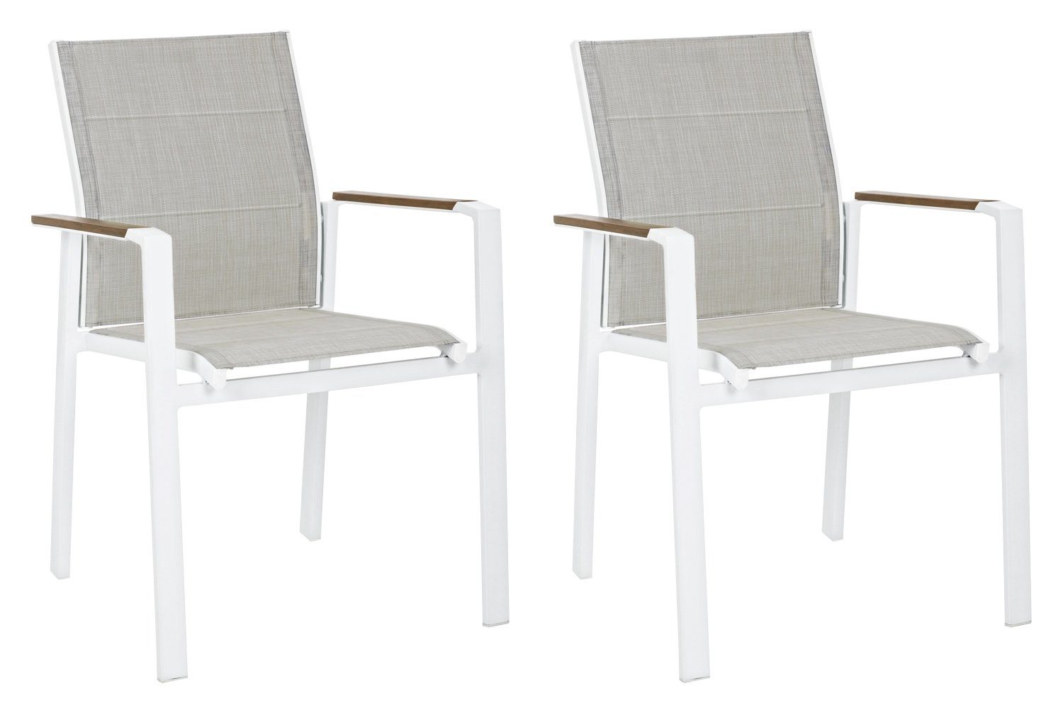 Bizzotto Gartenstuhl KUBIK, Aluminium, Weiß, Grau, Textilen, 2er Set, (Set, 2 St), Witterungsbeständig, stapelbar | Stühle