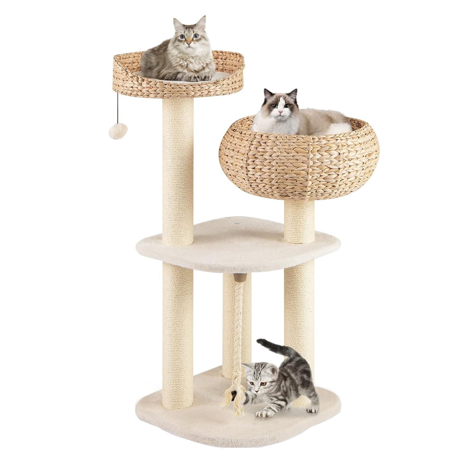 KOMFOTTEU Kratzbaum, Kratzbrett mit Sisal-Säulen & Hängender Ball