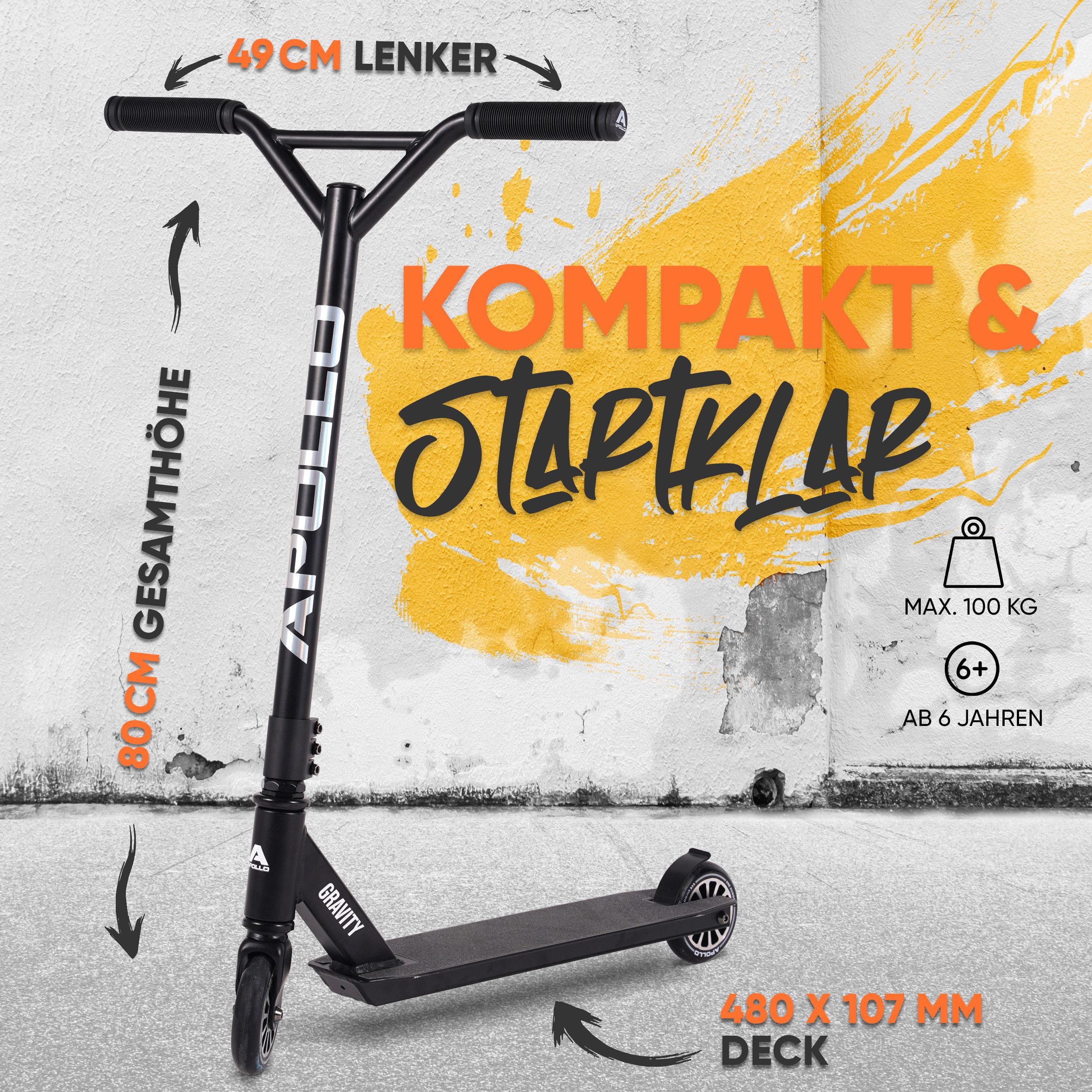 Apollo Stuntscooter Gravity - Fun-Kickscooter für Kinder und Teenager, Hohe Belastbarkeit (bis 100kg) und einfaches Handling. – Bild 4 von 5