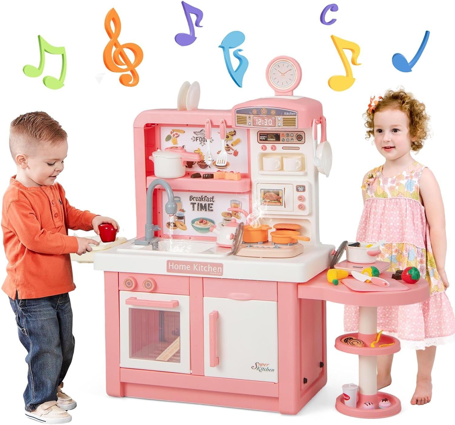 KOMFOTTEU Kinder-Küchenset Spielküche, Kinderspielküche mit Lichter & Sound