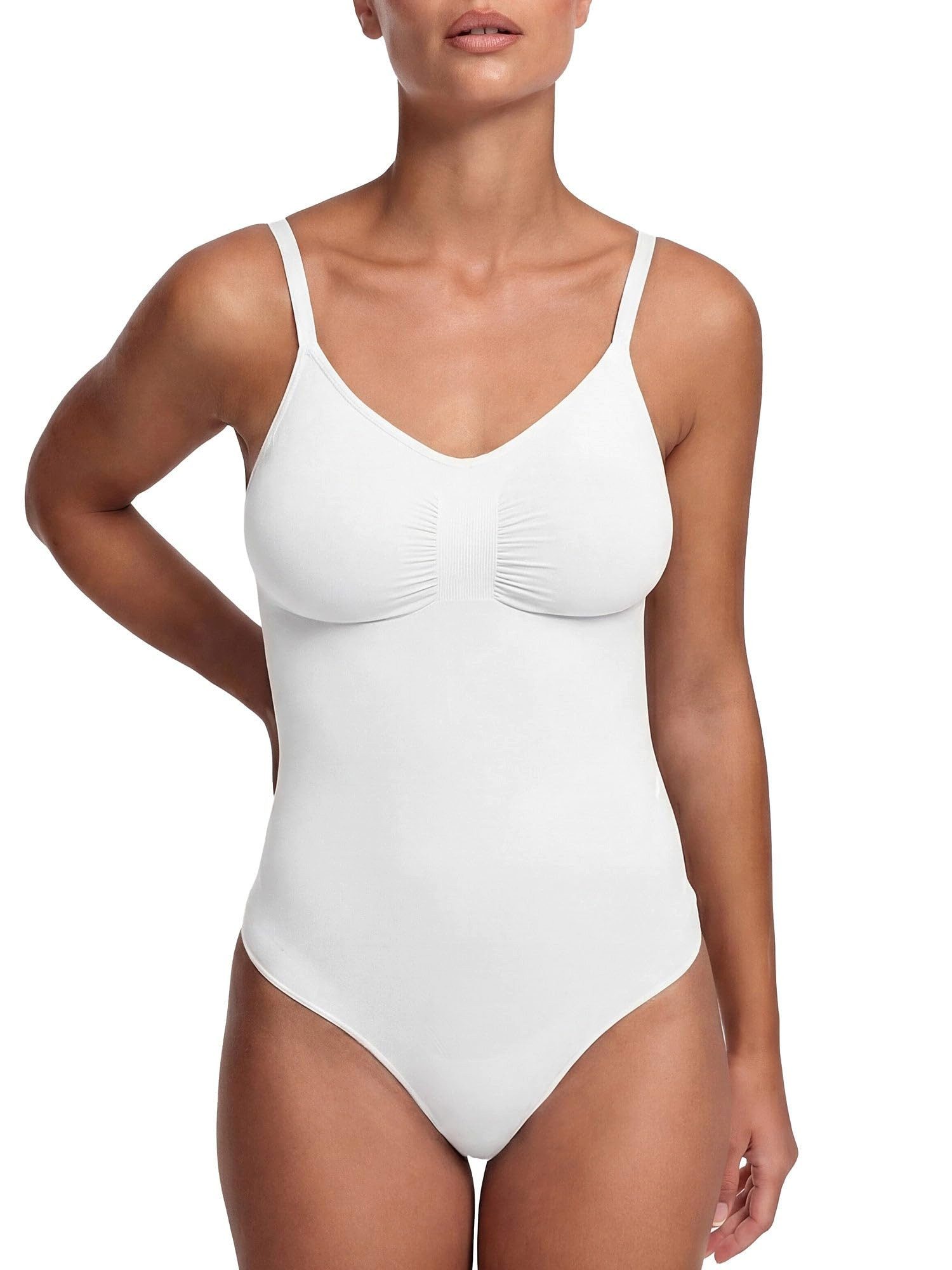 cfab by creamy fabrics Miederbody Bodysuit Sculpting Shapewear mit String-Weiß-2XL (1-tlg) Figurformend