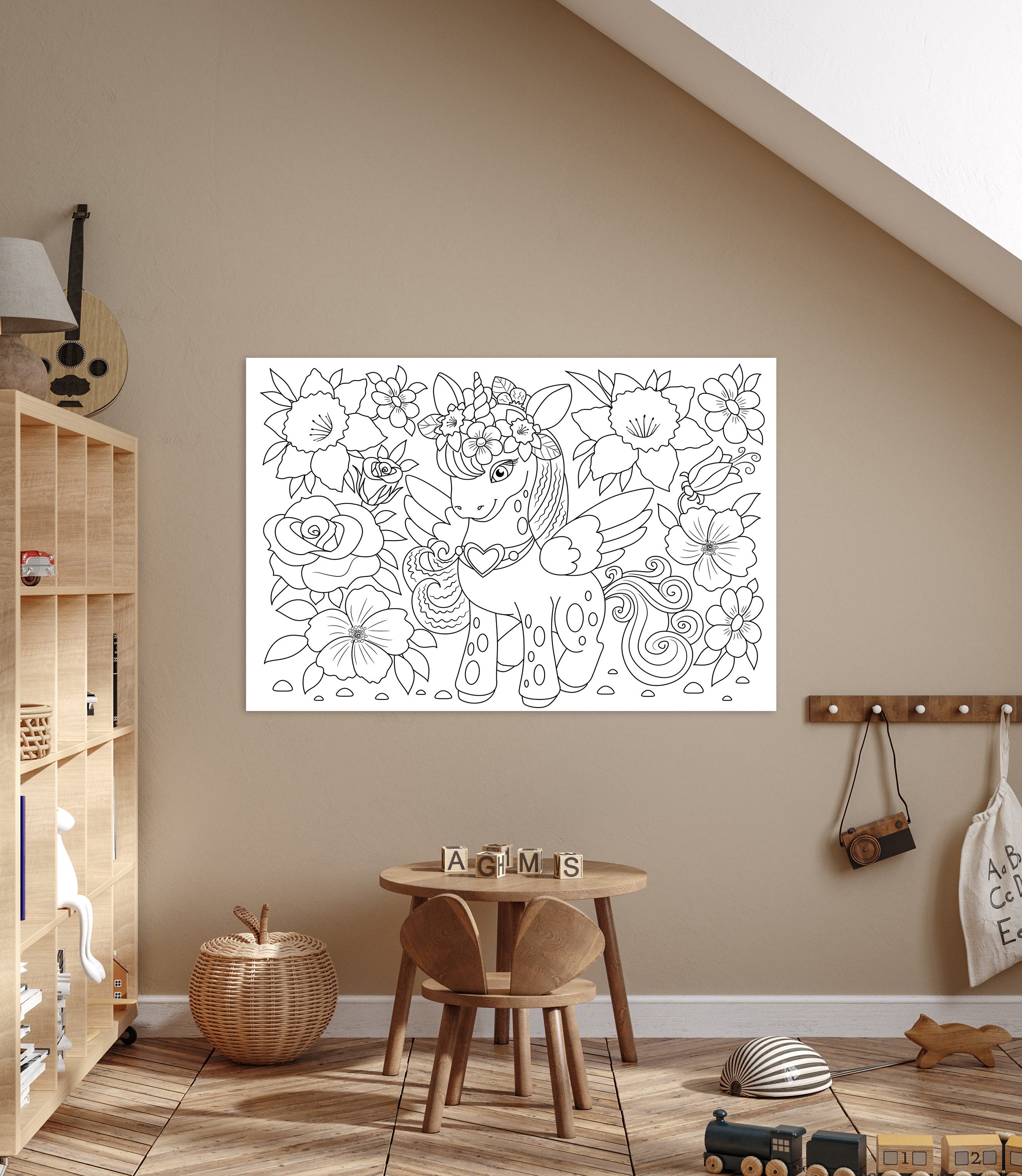 queence Bild Einhorn und Blumen, Blumen, Blumenbilder, Blätter, Blätterbilder, Einhorn, Figuren, Mädchen, Märchen, Märchenbilder, klassische Fantasie (1 St), DIY Wandbild aus Dibond