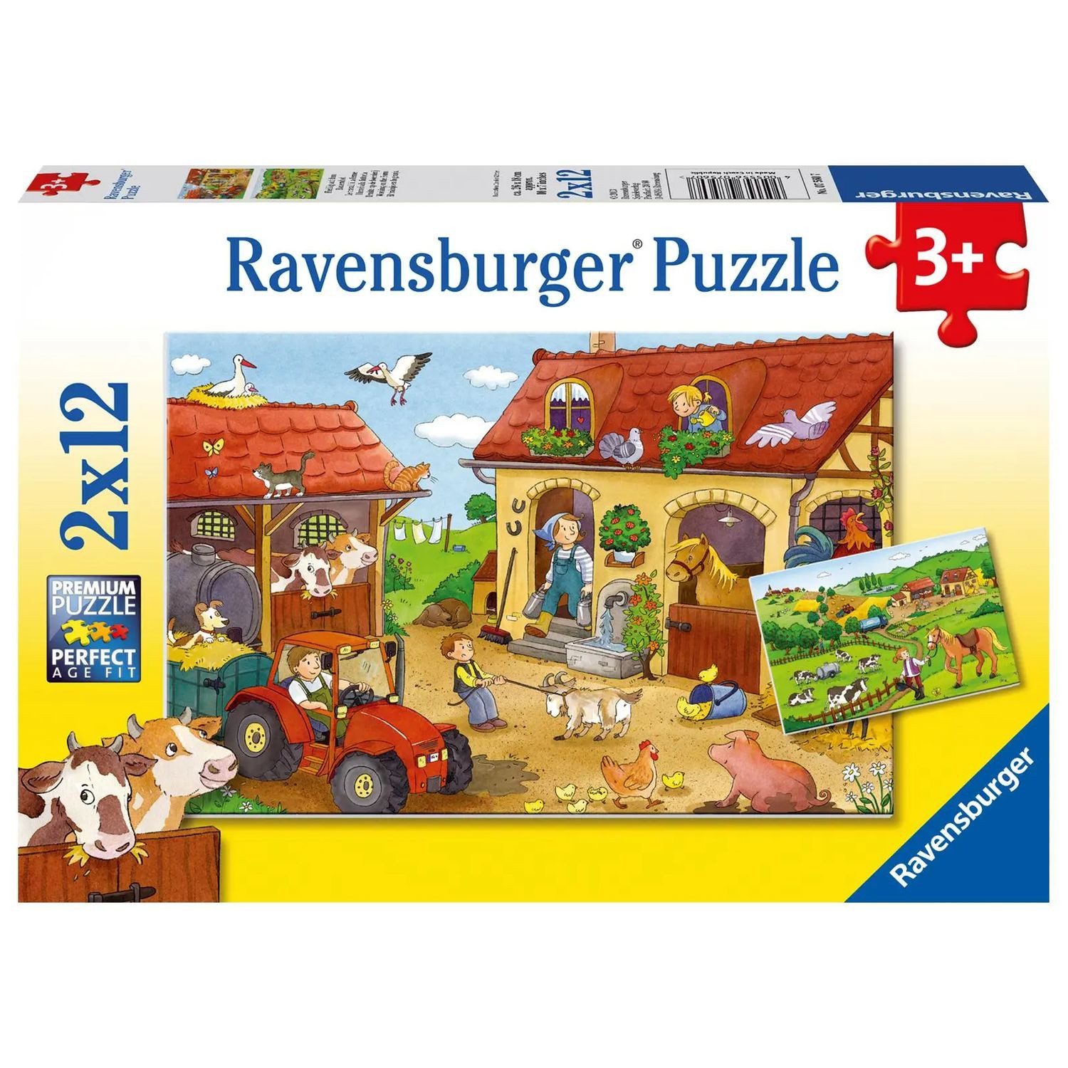 Ravensburger Puzzle Fleißig auf dem Bauernhof. Puzzle 2 X 12 Teile, 12 Puzzleteile